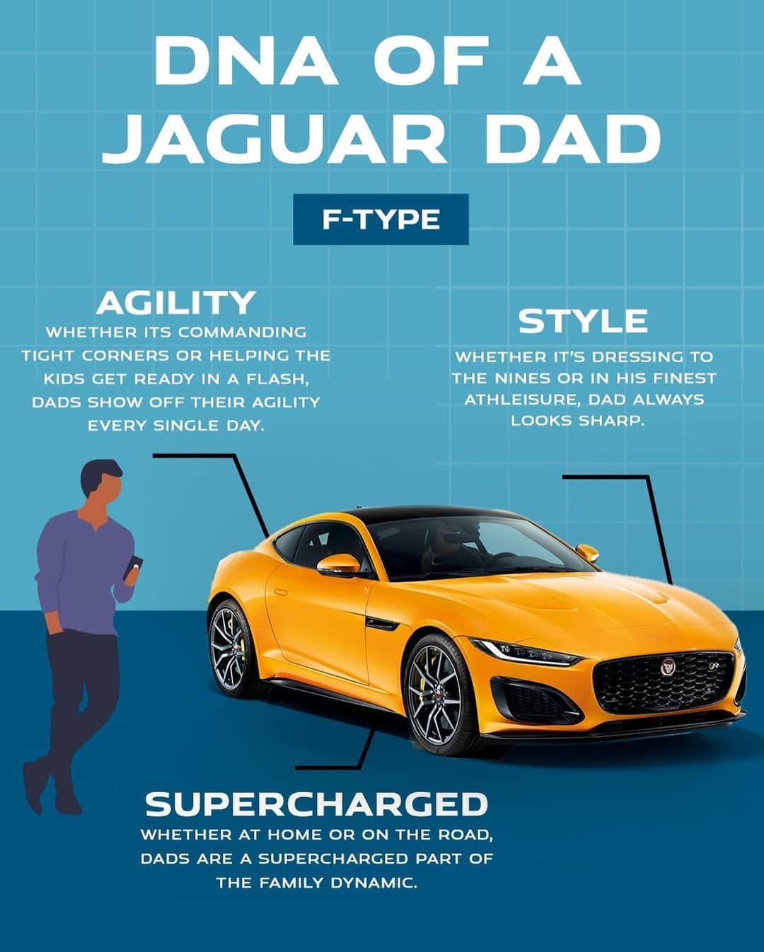 Jaguarさんのインスタグラム写真 - (JaguarInstagram)「Like our vehicles, every Dad is distinct and capable in his own unique way.  What kind of #Jaguar Dad are you?  #FathersDay #IPACE #EPACE #FPACE #FTYPE」6月21日 18時30分 - jaguar