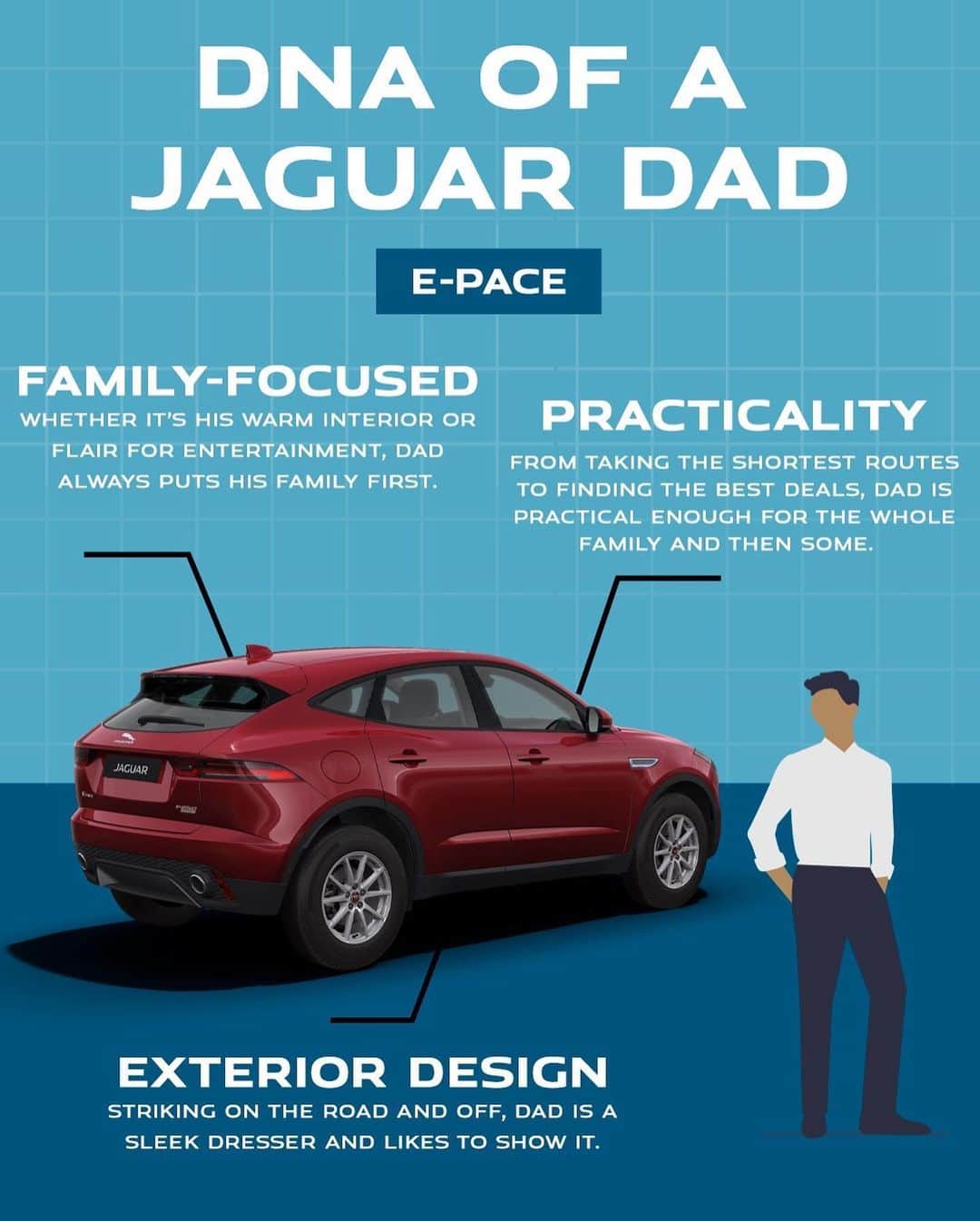 Jaguarさんのインスタグラム写真 - (JaguarInstagram)「Like our vehicles, every Dad is distinct and capable in his own unique way.  What kind of #Jaguar Dad are you?  #FathersDay #IPACE #EPACE #FPACE #FTYPE」6月21日 18時30分 - jaguar