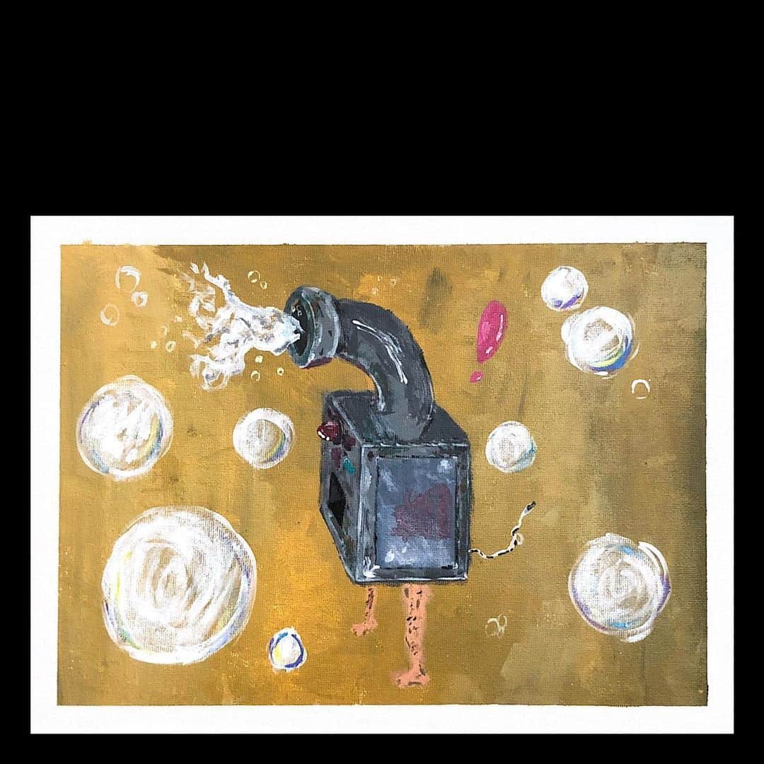 のインスタグラム：「【オバラノ、エ】 「最先端？」シャボン玉人間！  #オバラノエ #soapbubbles #bubbles #bubbleart #drawing  #artwork #painting #arcrylic #instaart」