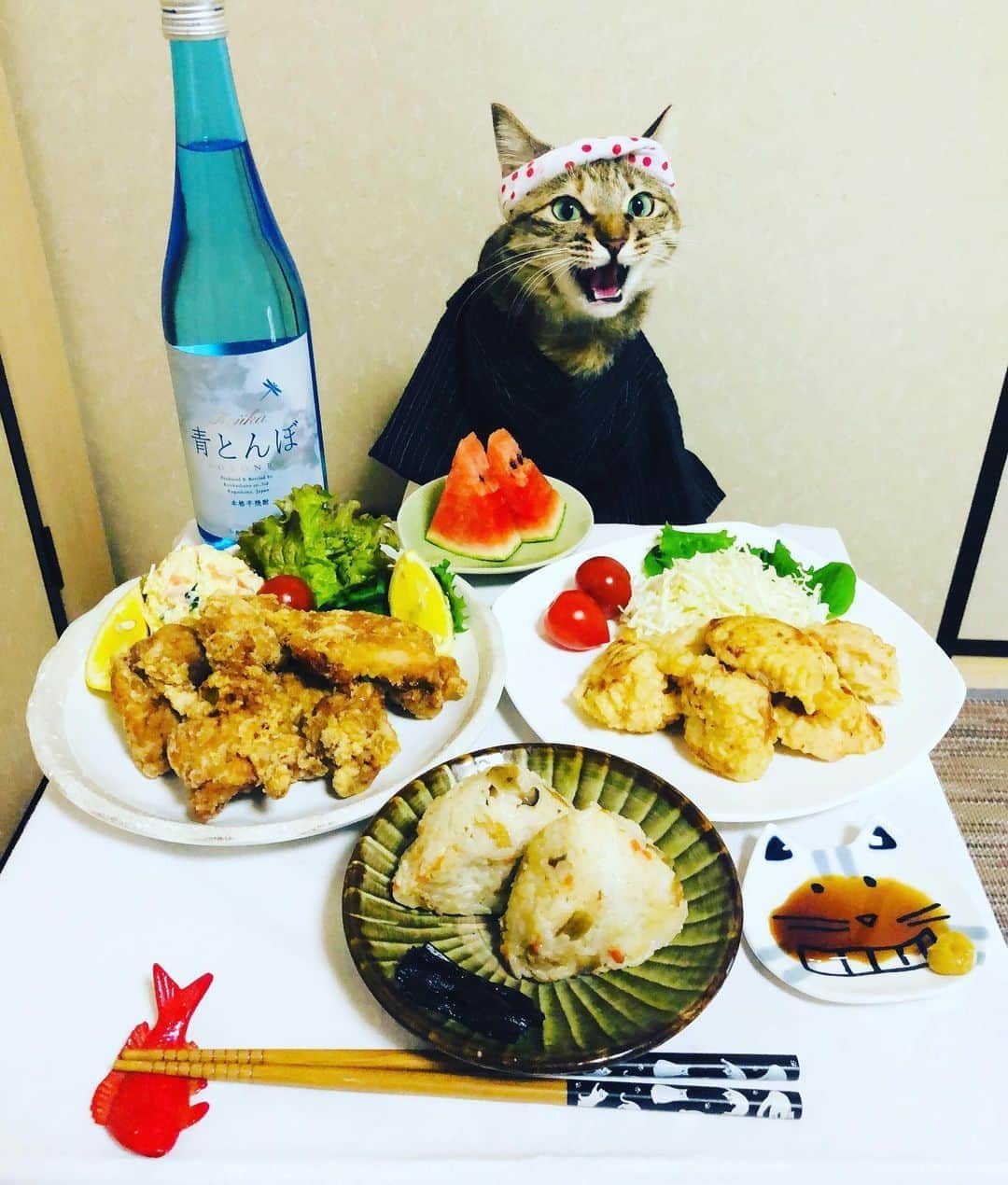 マロさんのインスタグラム写真 - (マロInstagram)「【父の日鶏づくしメニュー】 @ayatori_oishi さんから提供していただいた味自慢の『中津からあげ』 『とり天』『とり飯』で父の日ディナーにゃん😸 鶏肉に下味が付いていて、片栗粉、天ぷら粉をまぶして揚げるだけで 本場の味がお家で食べられるから最高ニャン‼️ ✴︎ (Farther's day menu) .Fried Chicken .Chicken tempura .Chicken rice ■綾鶏さんからのお知らせです。 6月22日より新たなセットが発売されるそうニャン(=^x^=) 【新セット】 ◆綾鶏お得食べ比べセット（6,500円） ・唐揚げもも　500g ・唐揚げムネ　500g ・とり天肉　500g ・白とり飯の素　1個 ・元祖とり飯の素　1個 ・からあげ揉みタレ　1本 ※送料無料 ◆綾鶏まんぷくセット（10,000円） 唐揚げもも　1kg 唐揚げムネ　1kg とり天　1kg 白とり飯の素　2個 元祖とり飯の素　2個 手羽中のからあげ 350g(新商品) からあげ揉みタレ　1本 + 大分県産ひのひかり1kgプレゼント ※送料無料 【綾鶏オンラインショップ】 https://www.ayatorishop.com/ ✴︎ 興味があるは、 @ayatori_oishi さんをチェックしてみてニャン🐾 ✴︎ いつもコメントありがとうございます😸🙏💞 返信出来なくてすみません🙇‍♀️ 全て拝見しています🐈 ✴︎ Thank you for your comments😸🙏💞 I'm sorry that I couldn't reply. ✴︎ #cat#cats#catsofinstagram#food #chef#japanesefood#japaneseculture#sake#fathersday#父の日 #綾鶏#綾鶏からあげ#綾鶏とり天 #小鹿酒造#焼酎#料理」6月21日 21時19分 - rinne172