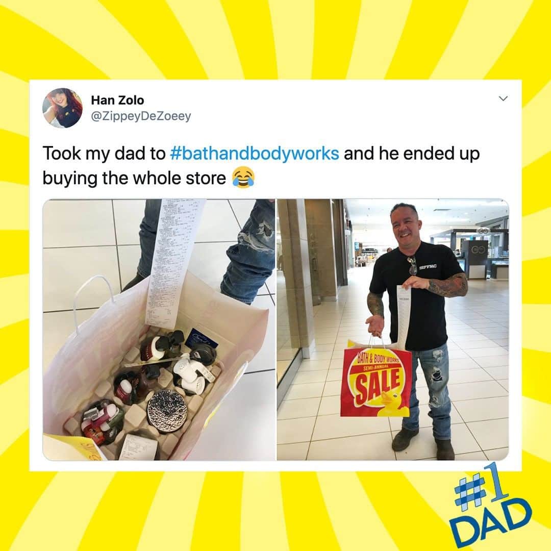 Bath & Body Worksさんのインスタグラム写真 - (Bath & Body WorksInstagram)「Bath & Body Works Dads are seriously the best! 😂 💙PS: sharing a throwback of Dad today? 📸 Head to our Stories to add our #1 Dad Sticker to your pics! 📲 📸@ZippeyDeZoeey」6月21日 23時00分 - bathandbodyworks