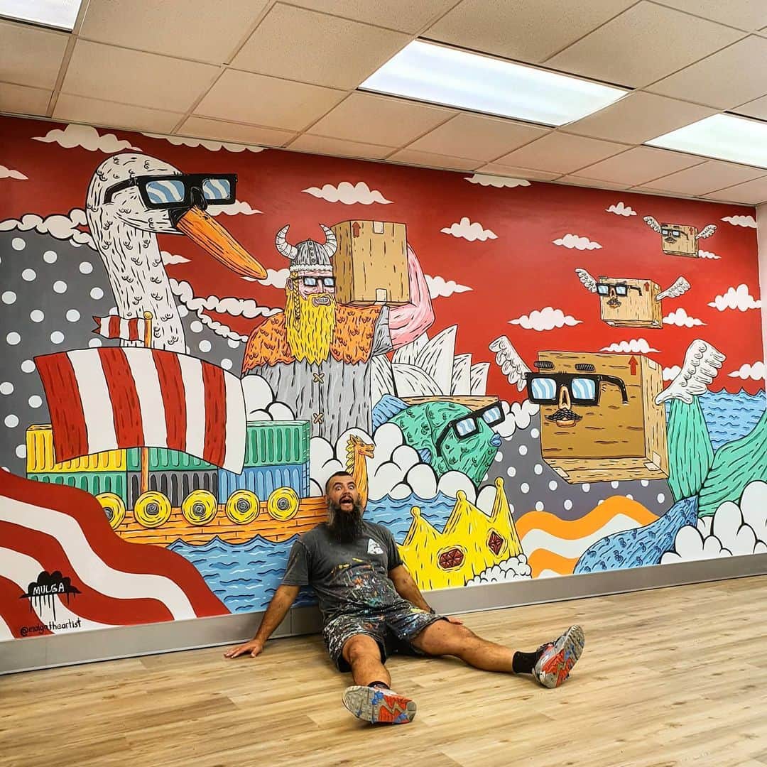 MULGAさんのインスタグラム写真 - (MULGAInstagram)「The mural for Scan Global Logistics Sydney office.⁣ ⁣ Big thanks to Olympia and the team for having me paint in their office and @stormsoulartworks, @pinkcherry.studios and @simran_kharbanda for having a paint with me.⁣ ⁣ #mulgatheartist #vikingart #officemural #muralart」6月22日 8時43分 - mulgatheartist