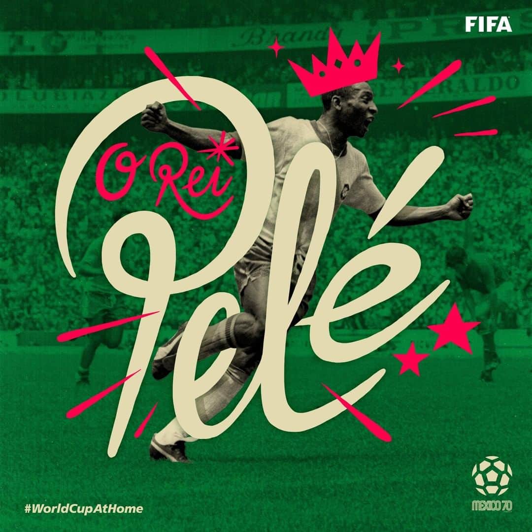 FIFAワールドカップさんのインスタグラム写真 - (FIFAワールドカップInstagram)「#Mexico70 ⭐ #WorldCupIcon⁣ ⁣ Name: Pelé (CAM)⁣ Nickname 👑 O Rei⁣ Country 🇧🇷 Brazil ⁣ Stand-out Skill 😎 ALL⁣ ⁣ *Iconic Mexico 1970 achievement: Only player in history to win his third #WorldCup. Nothing more, nothing less, the totem of the best team ever.⁣ ⁣ #WorldCupAtHome #Brazil #Brasil #50AnosdoTri #Copade70 #Mexico」6月22日 2時04分 - fifaworldcup