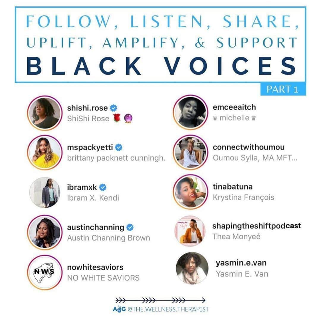 サラ・ジーン・アンダーウッドさんのインスタグラム写真 - (サラ・ジーン・アンダーウッドInstagram)「From @the.wellness.therapist Instead of listening to me, a white person, talk about challenging white supremacy and issues impacting Black people, listen directly to Black people themselves. I’ve @‘ed as many as allowed👉 @shishi.rose @mspackyetti @ibramxk @austinchanning @nowhitesaviors @emceeaitch @shapingtheshiftpodcast @connectwithoumou @tinabatuna @yasmin.e.van @_alannagardner_ @beetsbybrooke @onegreatvegan @dra.zamiracastro @minaa_b @therapyforblackgirls @realbrowngirls @coachingwithchrista @mrneuropolitan @ebonyjanice @bbychakra92 @1diaris @ashley_brooke_stewart @ggggrimes @courtney.has.words @rachel.cargle @hood_biologist @blackmamasmatter @afrominimalist @_lifeofshi_  @kendriana.speaks @theamonyee @decolonizingtherapy @americahatesus @rootedbirthdoula @ayana_therapy @dr.thema @dr.surrenca @thenapministry @m.higgins @_asha_grant @naaya.wellness @briellejiselle @embodiedtruthhealing @thepeoplesprofessor @kathleenbolamba @makebetterchoices_queen @fullcircletherapyservices @blackmaletherapists @abthemd @ihategender @dr.marielbuque @__black__velvet @thecolouredtherapist @rickyleoncannon @onegiftgroup @jadetperry @hiphopsocialworker @knicolewriting @iamrachelricketts @stacebelle @tabayatkins @beauty2thestreetz @spirithouse_inc @nursenacole @monsieurandersen @sistatheology @drjrutland @svmvnthac @_wholebodypregnancy_ @cheatcodechrissy @undocublack @angelacstyles @leesareneehall @iamsabrinat @tiana.nicole @chocolatemommyluv @vean_ima @ablackfemaletherapist @andrearanaej @dr.joydegruy @salem_afangideh @geekgirlstrong @ijeomaoluo @doctor_jacqueline @meshatherealtor @ihartericka @bk_blaq @laylafsaad @jamesmotivates @amandaseales @biggah_dat_dude @iischristy @drjotengii @sassy_latte @oldchapcharity @steamychick @chikalogy @anziedasabe @audrelordeproject @iamrachelricketts @donte.colley @buyfromablackwoman @latonyayvette @iamstevana @ashleighchubbybunny @icecreameaterrr @wellreadblackgirl @chescaleigh @adultsdrink @tamikadmallory @theveryblackproject @luciathedoula @empresskarenmrose @simonebiles @beleafmel @staceykassandra @legendofnigel_ @blackdoulaproject @herholisticpath @emalineandthem @nikolxcurvess @breyonadaniels @siathelastgenderbender @sophia_starla」6月22日 3時36分 - saraunderwood