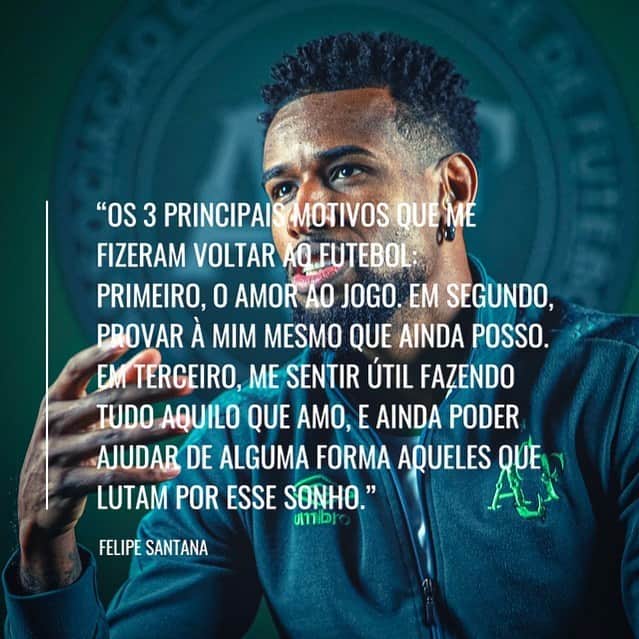 のインスタグラム：「AO FINAL TUDO SE RESUME EM REALMENTE ENCONTRAR O SEU PROPÓSITO. ESSE É O MEU.  VAI UMA DICA PARA VC QUE AINDA NÃO ENCONTROU O SEU, SEJA ELE QUAL FOR FAÇA SEMPRE COM: AMOR, FÉ, DISCIPLINA, E O PRINCIPAL, SINTA PRAZER EM FAZÊ-LO.  #love #loveyourself #hardwork #fé #imback #futebol #chapecoense #vamovamochape #recomeçar」