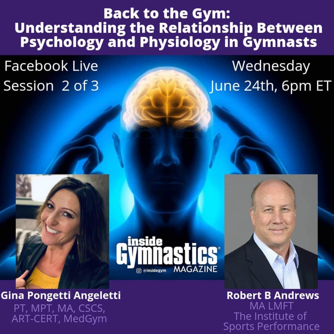 Inside Gymnasticsさんのインスタグラム写真 - (Inside GymnasticsInstagram)「Coaches, parents, gym owners, and medical professionals, TUNE IN WEDNESDAY 6pm ET for a NEW Facebook Live! ➡️We examine the psychological and physical challenges and effects on returning to the gym and take YOUR questions! ⬅️ Presented by Gina Pongetti Angeletti and Robert Andrews. @ginapongetti @achieveorthosports @medgympt @institute_sports_performance  #insidegymnastics #gymnastsbounceback  #resilience #bettertogether #gymlife #gymnastics #bethechange」6月22日 4時00分 - insidegym