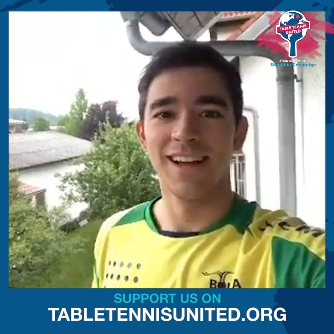 のインスタグラム：「🇧🇷💪 "The Thrill from Brazil" @hugocalderano stands for #TableTennisUnited 🏓💙 Play your part 👉 www.tabletennisunited.org #PassTheBallOn」