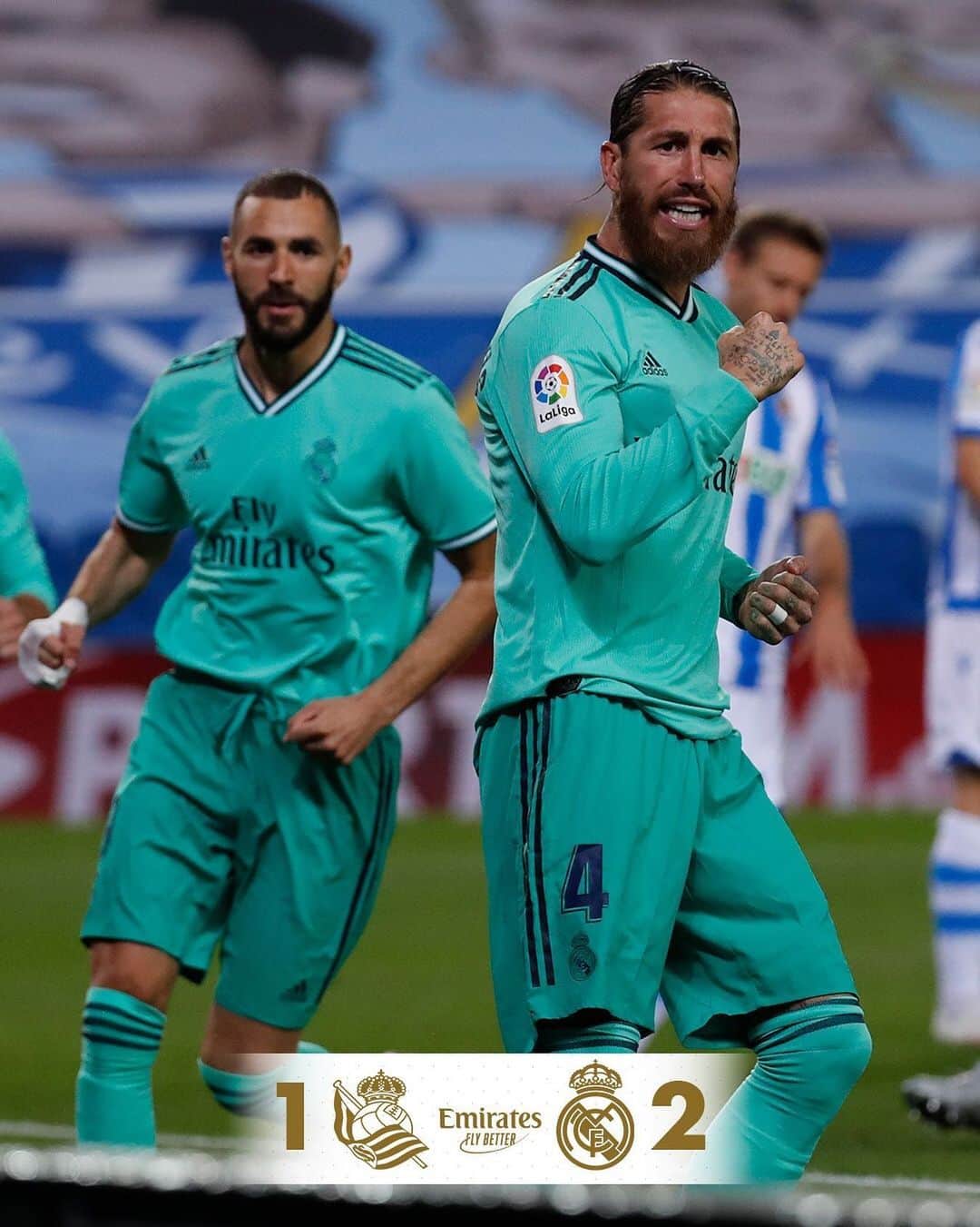 レアル・マドリードさんのインスタグラム写真 - (レアル・マドリードInstagram)「Real Sociedad 1-2 Real Madrid ⚽ 50' (p) @SergioRamos ⚽ 70' @KarimBenzema ⚽ 83' Merino #Emirates | #RMLiga」6月22日 6時55分 - realmadrid