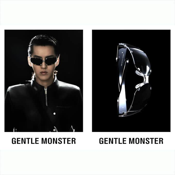 GENTLE MONSTER on X: [GENTLE MONSTER x KRIS WU] GW001. Black goggle style  frame with crescent shaped metal rib details and signature 'GW' logos on  the temples. Discover the collection on