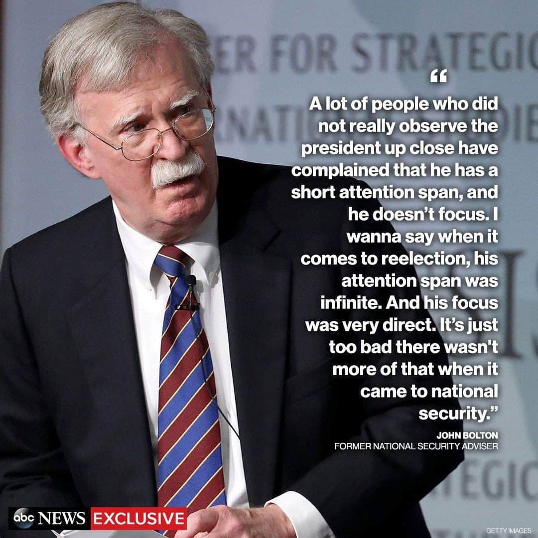 ABC Newsさんのインスタグラム写真 - (ABC NewsInstagram)「John Bolton to ABC News on Pres. Trump: "When it comes to reelection, his attention span was infinite…It's just too bad there wasn't more of that when it came to national security.” #donaldtrump #johnbolton #martharaddatz #politics」6月22日 10時39分 - abcnews