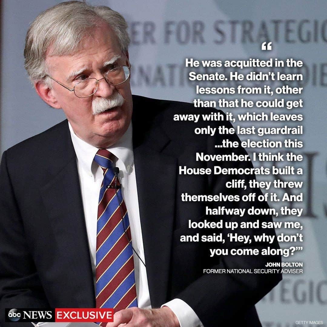 ABC Newsさんのインスタグラム写真 - (ABC NewsInstagram)「John Bolton on impeachment process: "I think the House Democrats built a cliff, they threw themselves off of it. And halfway down, they looked up and saw me, and said, 'Hey, why don't you come along?'" Go to ABCNews.com for more from Bolton's exclusive interview with Martha Raddatz. #Johnbolton #donaldtrump #impeachment」6月22日 10時50分 - abcnews