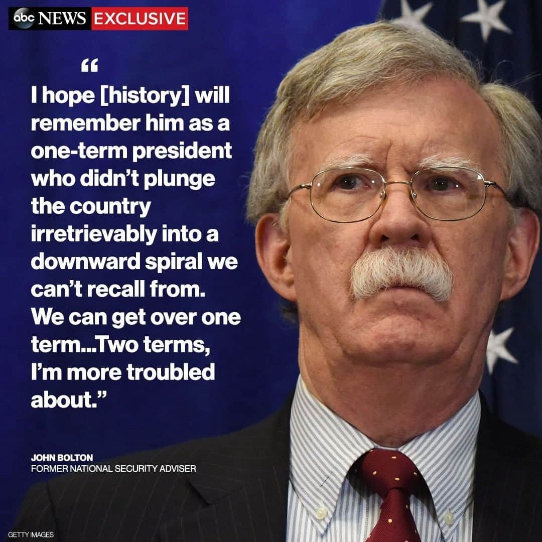ABC Newsさんのインスタグラム写真 - (ABC NewsInstagram)「EXCLUSIVE: John Bolton tells Martha Raddatz he hopes history remembers Pres. Trump as a "one-term president." "We can get over one term...Two terms, I’m more troubled about.” Head to ABCNews.com for more the exclusive interview. #johnbolton #donaldtrump #election #politics #martharaddatx」6月22日 11時04分 - abcnews