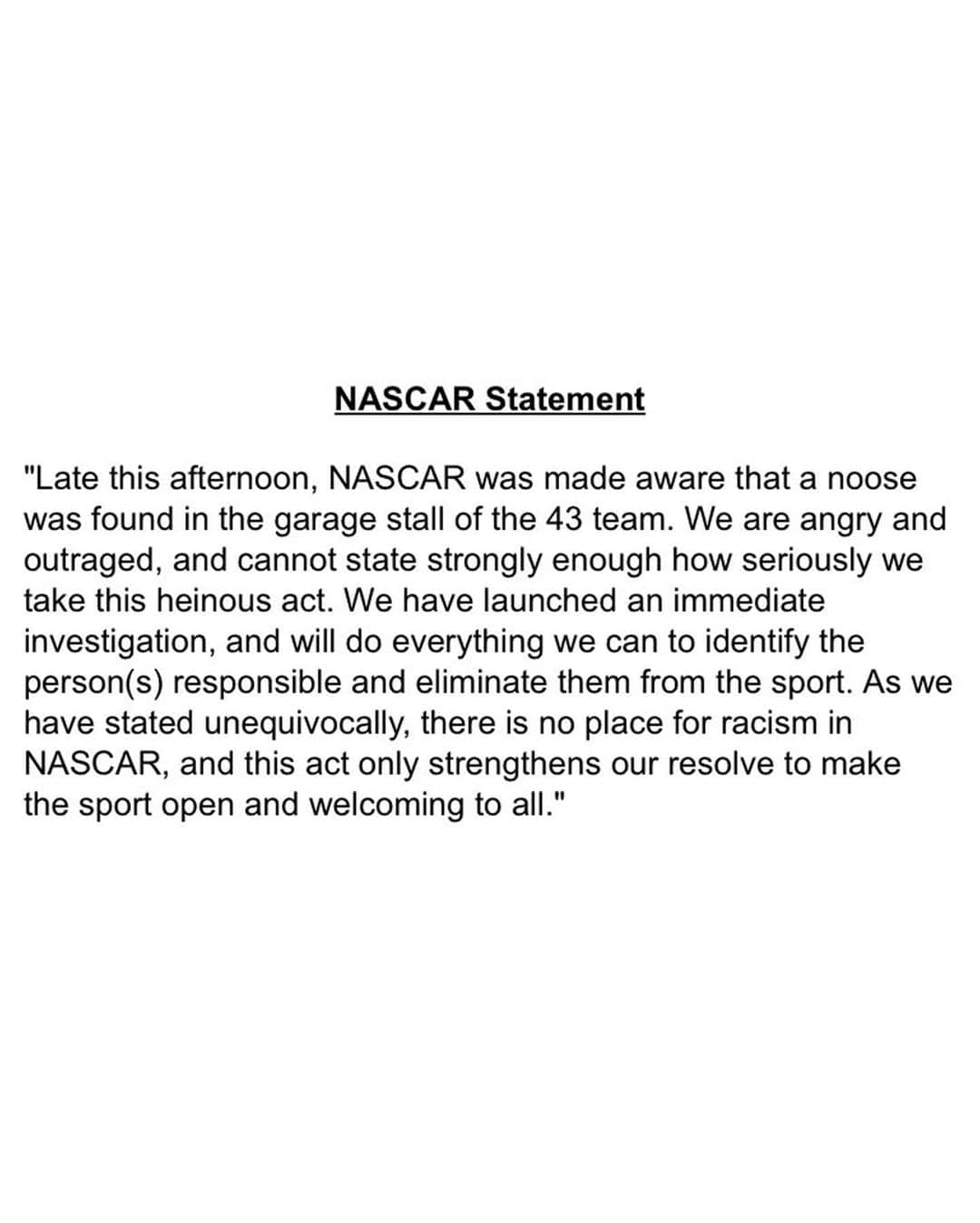 espnさんのインスタグラム写真 - (espnInstagram)「Bubba Wallace and NASCAR have released statements after a noose was found in Wallace's garage stall.」6月22日 12時13分 - espn
