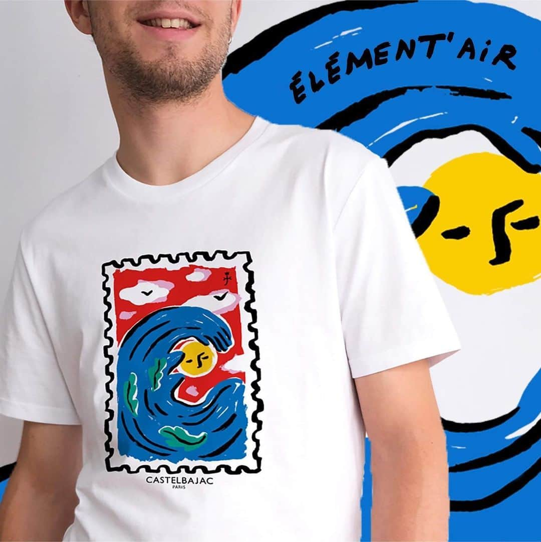 カステルバジャックのインスタグラム：「L’été est enfin arrivé, tous à l’Eau ! Pour l’occasion (re)découvrez notre Tee-shirt « EAU » de la capsule « Element’Air » !  Summer has finally arrived, to the water! For the occasion, (re)discover our "EAU" (Water) Tee-shirt from the "Element'Air" capsule!  #CASTELBAJACParis #ELEMENTAIR #tshirt #summer #summervibes #fun #joy #SpreadTheHappyCulture」