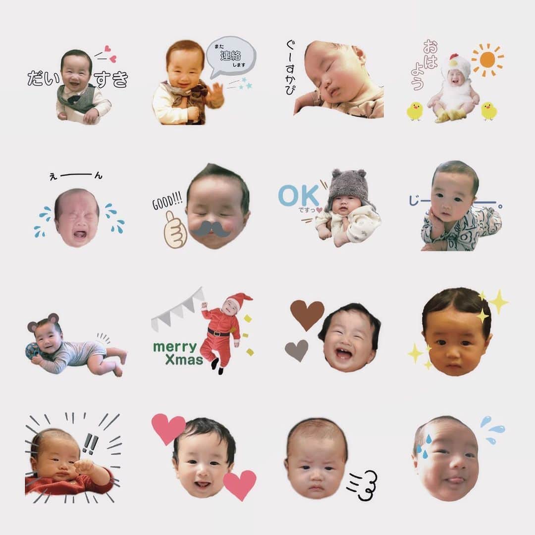 x__chiiiii__xのインスタグラム：「|𓂃𓍯ོ ついに作ってしまった #我が子スタンプ  けっこう大変なんだねこれ( ˙-˙ )  家族には大好評で みんなとにかく使う👦🏻w」