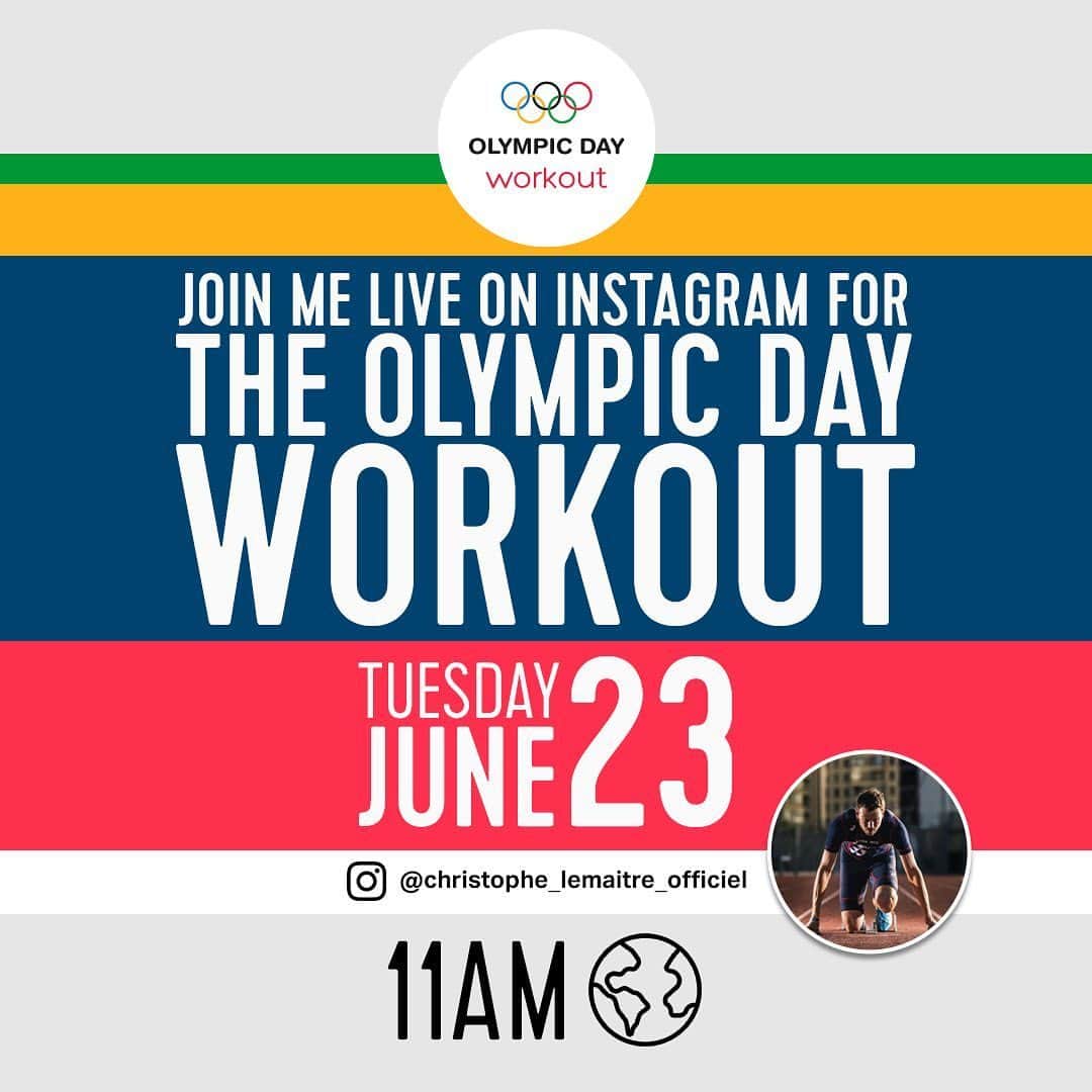 クリストフ・ルメートルのインスタグラム：「Demain, c’est la Journée Olympique et je me joins à d’autres athlètes pour vous encourager à rester actif ! Je serai en live sur Insta à 11h pour faire la séance d’exercices de la Journée Olympique avec vous ! Rdv demain à 11h #OlympicDay #StayActive @Olympics」