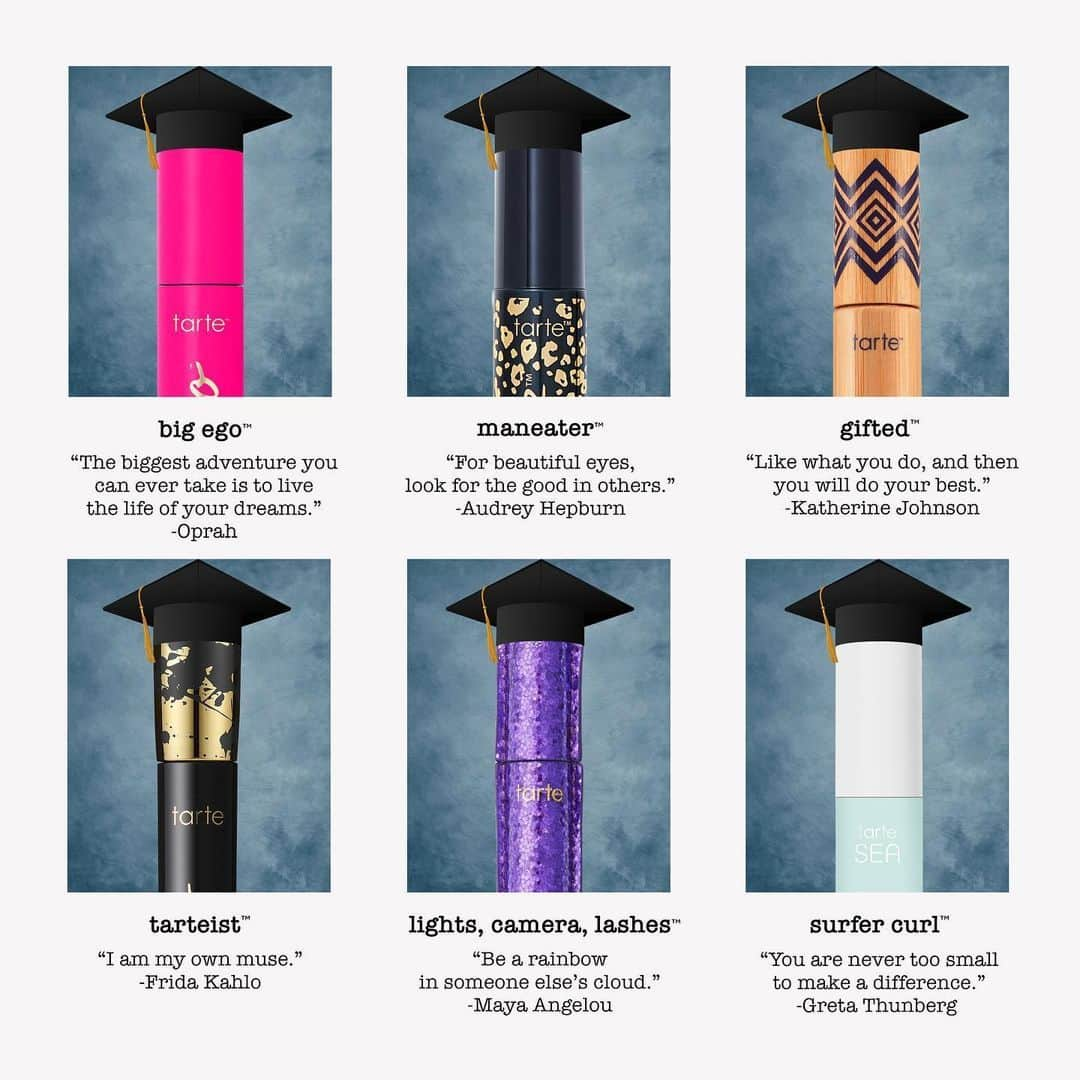 Tarte Cosmeticsさんのインスタグラム写真 - (Tarte CosmeticsInstagram)「These special tartelettes are graduating Mascara Cum Laude! 📔💜 What was your senior yearbook quote? SHARE below 👇  #classof2020 #graduation」6月23日 0時19分 - tartecosmetics