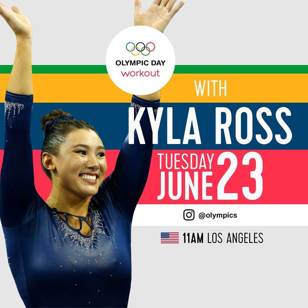 カイラ・ロスのインスタグラム：「Come celebrate Olympic Day with a fun workout! 💪🏽🎉Tomorrow at 11am PST, @sbregman87 and I will be hosting an Instagram LIVE workout on @olympics handle! Swipe right to preview the workout instructions.  #staystrong #stayactive #stayhealthy」