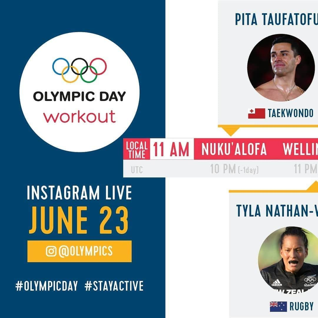 オリンピックさんのインスタグラム写真 - (オリンピックInstagram)「It’s a workout marathon for #OlympicDay this year! Here is your schedule for our workouts tomorrow June 23rd- where in the world will you be joining us from? 11am worldwide 🗺️ #StayActive  @pita_tofua @melissapaigewu @jonatanchristieofficial @pvsindhu1  @cameronvdburgh  @johannedefay  @mikel_thomas  @tylanathanwong  @seit6.yam  @marcusfernaldig  @elizabetkz  @aisamqureshi  @ritamamun  @desireoparanozie  @hugocalderano @rommel_pacheco @kyla_ross96」6月23日 1時18分 - olympics