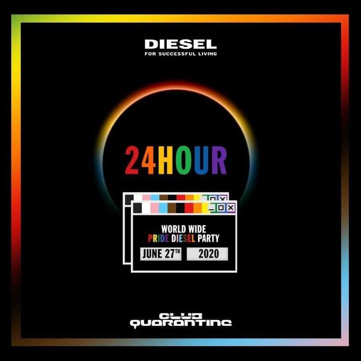 ディーゼルのインスタグラム：「Get ready for a once in a lifetime party you can’t miss!  On June 27th some of the hottest queer parties from all over the world will make the 24Hour World Wide Pride Diesel Party alive!  We’re #proud to co-host the 24-hour virtual event with @clubquarantine.  Stay tuned for more info and start to feel the right vibes!  #ForSuccessfulLoving #Pride2020 #DieselPride #Pride #PrideMonth」