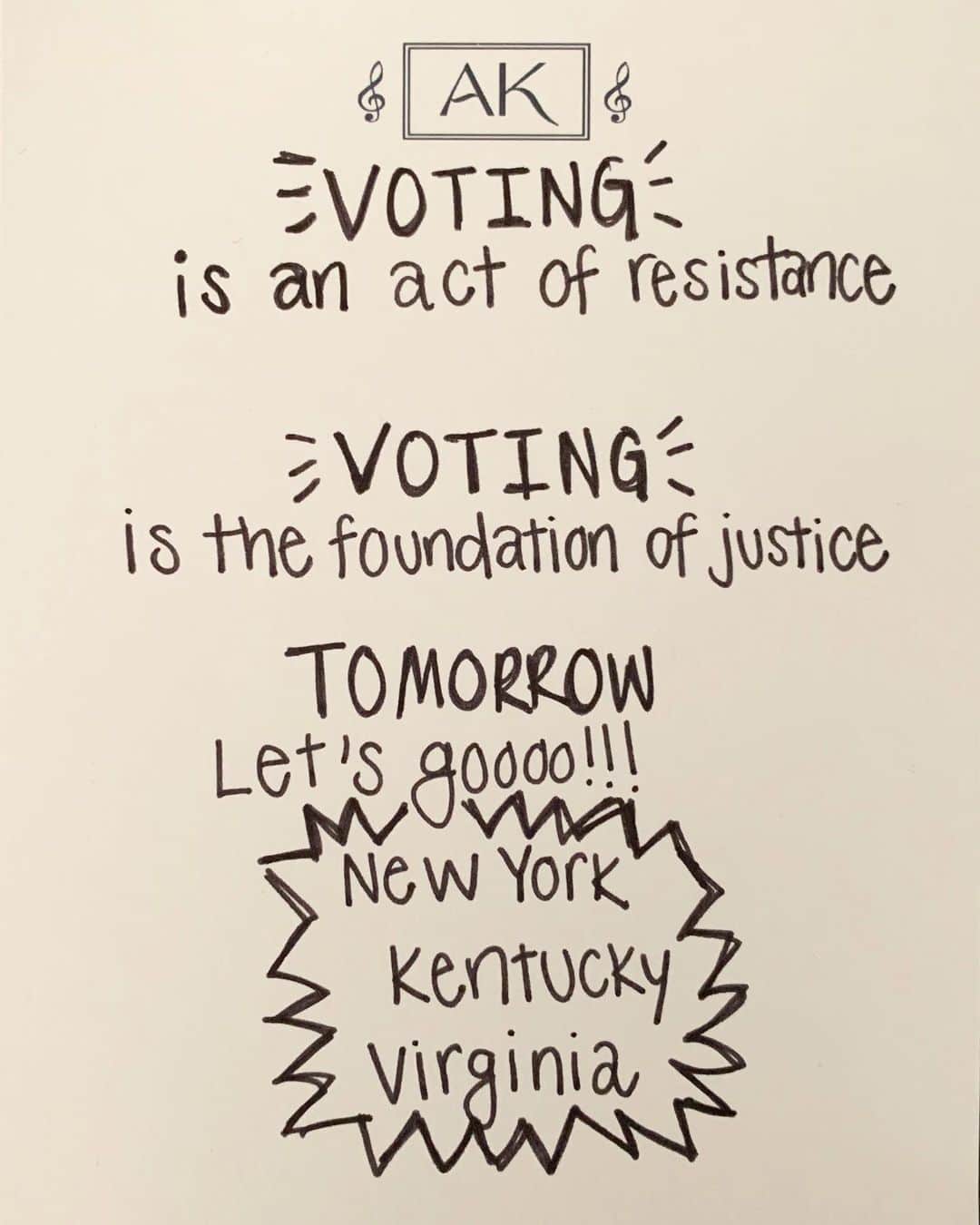 アリシア・キーズさんのインスタグラム写真 - (アリシア・キーズInstagram)「TOMORROW it’s our turn to vote: New York, Kentucky and Virginia!!!! Voting is an act of resistance!!! 🗳Check my story for more info and resources.」6月23日 6時40分 - aliciakeys