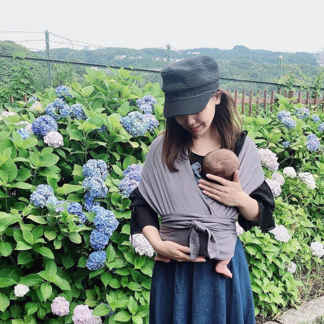 長谷川真美さんのインスタグラム写真 - (長谷川真美Instagram)「🤱💕 ・ 週末は家族で #金沢動物園 へ🦒✨ ・ #抱っこ紐 は #メイアンドマイ @maynmai_jp でお出かけ💗 ・ ベビーカーの時も必ず 抱っこ紐も持ち運んでるんだけど すっごいコンパクトで助かる✨ ・ 見た目も可愛いし #メイアンドマイ抱っこひも で ゆらゆらしていると一瞬で爆睡💤 ・ #帽子 は #14plus のだよ💕 @14plusjp ・ #メイアンドマイ抱っこ紐　#mayandmai #ママライフ #生後2ヶ月 #2ヶ月ベビー #2ヶ月baby  #男の子ママ #子連れお出かけ #紫陽花 #あじさい #次男 #2boys #はちきゅう兄弟」6月23日 21時59分 - maami.hase