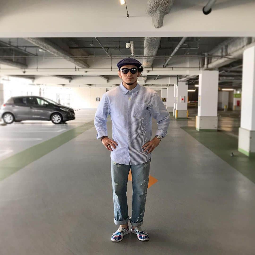 宇野薫のインスタグラム：「#宇野薫のテーマがありすぎコーディネート  #stussy #stussyjapan #stüssy #stussyBIGBUTTONOXFORD #levisfenom #fenom #beams別注 #nikeairwoven」