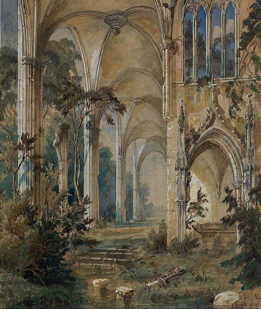 PSNYのインスタグラム：「Gothic Church Ruin by Carl Blechen 1829-1831 c., Museum Kunstpalast, Düsseldorf,  watercolor, 41.8 × 34.8 cm」