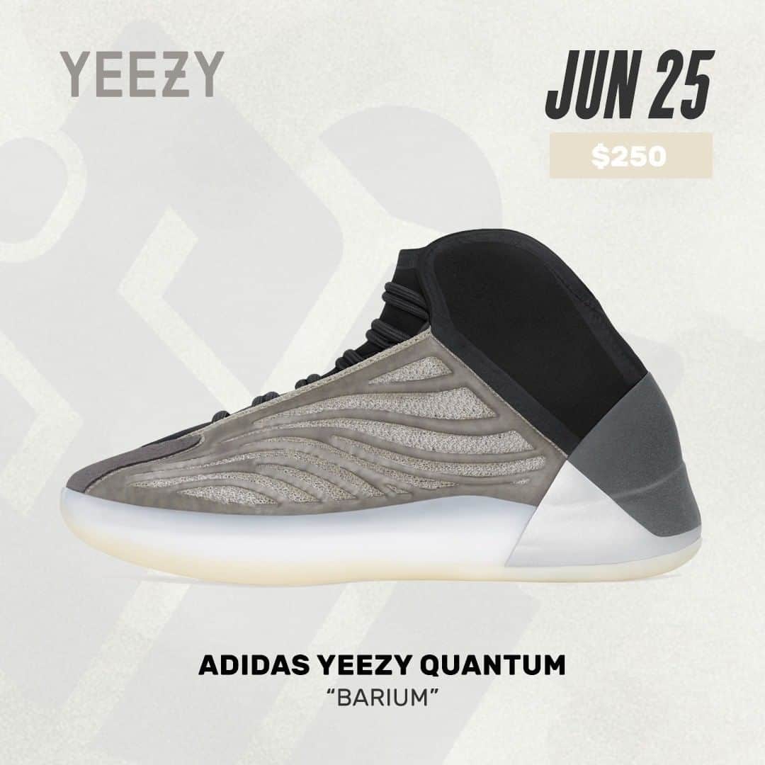 Sneaker Newsさんのインスタグラム写真 - (Sneaker NewsInstagram)「#SNReleaseAlert : The adidas Yeezy Quantum "Barium" will officially release on June 25th on adidas and select retailers worldwide. Adult ($250), kids ($180), and infant ($160) sizes will be available. Hit the link in our bio for the store list + raffles.」6月24日 0時34分 - sneakernews