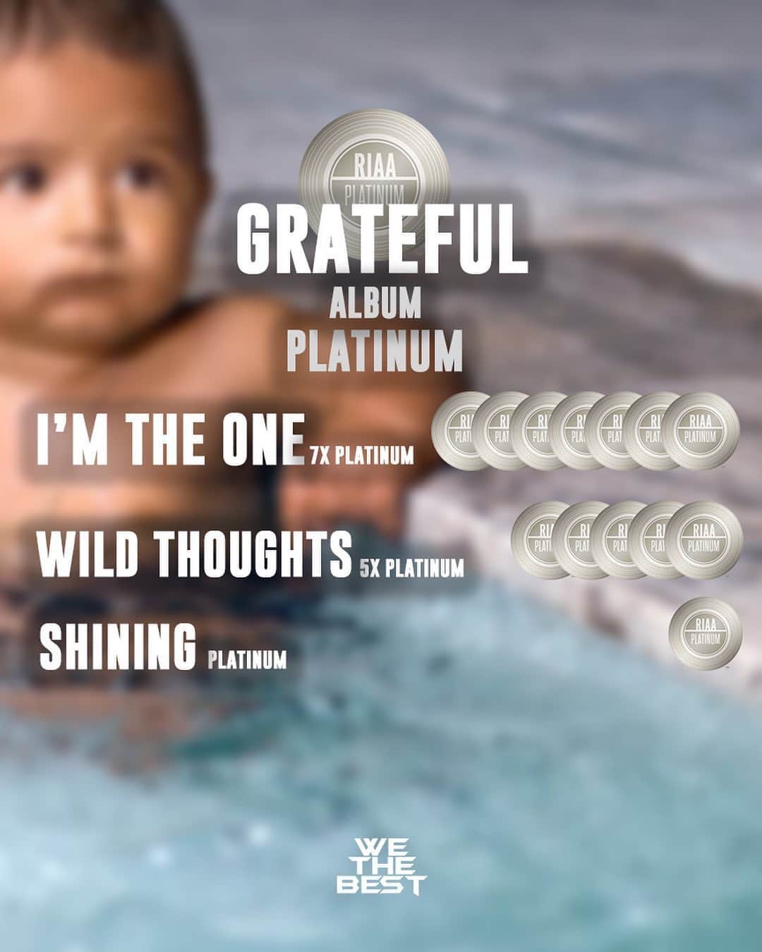 DJキャレドさんのインスタグラム写真 - (DJキャレドInstagram)「Today JUNE 23 is the 3 year anniversary of the platinum 💿 album GRATEFUL 🤲🏽 .wit the smash platinum hit singles  #IMTHEONE 7x 💿💿💿💿💿💿💿 #WILDTHOUGHTS 5x 💿💿💿💿💿 #SHINNING 💿 Fan luv we celebrate the GRATEFUL anniversary today THANK U !  New album in the works !  @wethebestmusic @epicrecords @rocnation 🎋 @riaa_awards」6月24日 1時46分 - djkhaled