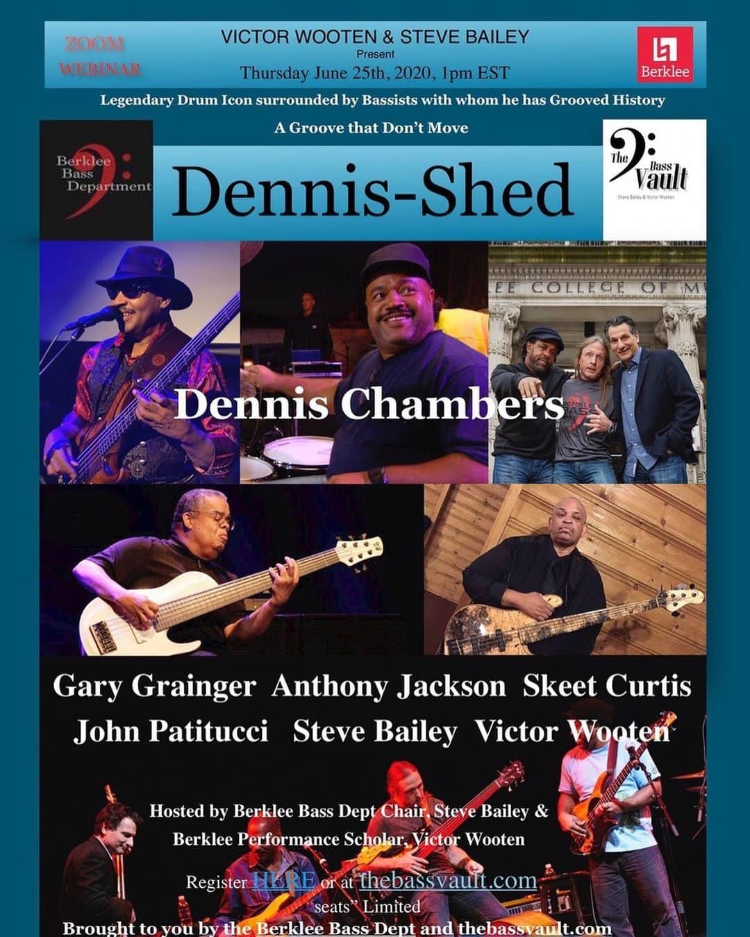 ヴィクター・ウッテンのインスタグラム：「Dennis Chamber Thursday! To reserve a FREE seat, register at this link: https://berklee.zoom.us/webinar/register/WN_p1L66KmsThW8BMYYLy3CZw」