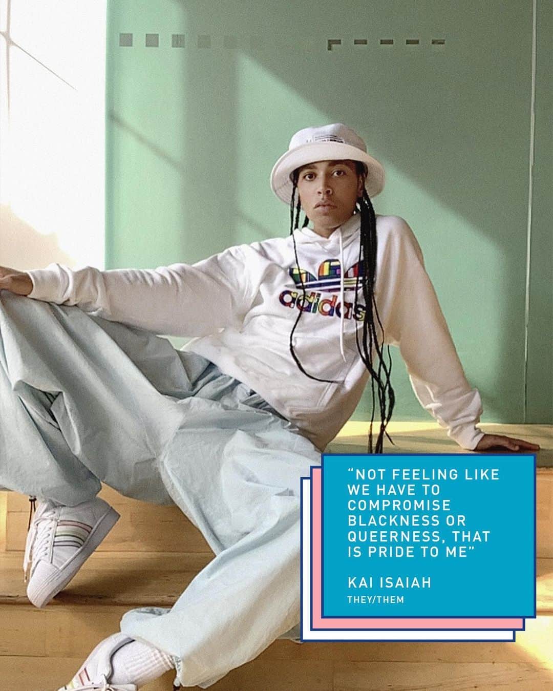 adidasのインスタグラム：「Pride is about coming together in joy, unity and solidarity - and now more than ever that spirit is needed. ⁣⁣ ⁣ ⁣⁣ At the heart of the modern LGBTQ+ rights movement is the work of Black transgender and gender non-conforming activists during the Stonewall Riots. Today their fight continues not just for equal representation and rights, but for their lives. ⁣⁣ ⁣ ⁣⁣ We understand that change happens when we work together and amplify each other, so with @AthleteAlly and @StonewallUK, we are celebrating the people from across our community. Swipe through to read their thoughts on what Pride represents for them and what it means to be an ally. ⁣⁣ ⁣⁣ ⁣ Featuring: ⁣⁣ 1. @kai_isaiah_jamal (they/them) ⁣⁣ 2. @ashlynharris24 (she/her) ⁣⁣ 3. @layshiac (she/her/they/them)  4. @isaac.kim (they/them) ⁣⁣ 5. @tarikcarroll (he/him) ⁣⁣ 6. @gocharliem (she/her) ⁣⁣ 7. Quinn Edlin (she/they) ⁣⁣ 8. @tomdaley (he/him) ⁣⁣ 9. Madonna Cacciatore (she/her) and Robin McWilliams (she/her)」