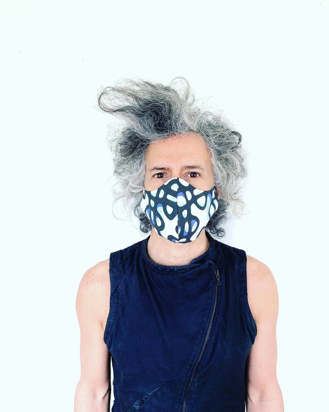 スリーアズフォーのインスタグラム：「Gabi in “Angel Fish Mask” Cymatic print in collaboration with @fitchwork Exclusive Limited Edition @therealreal」
