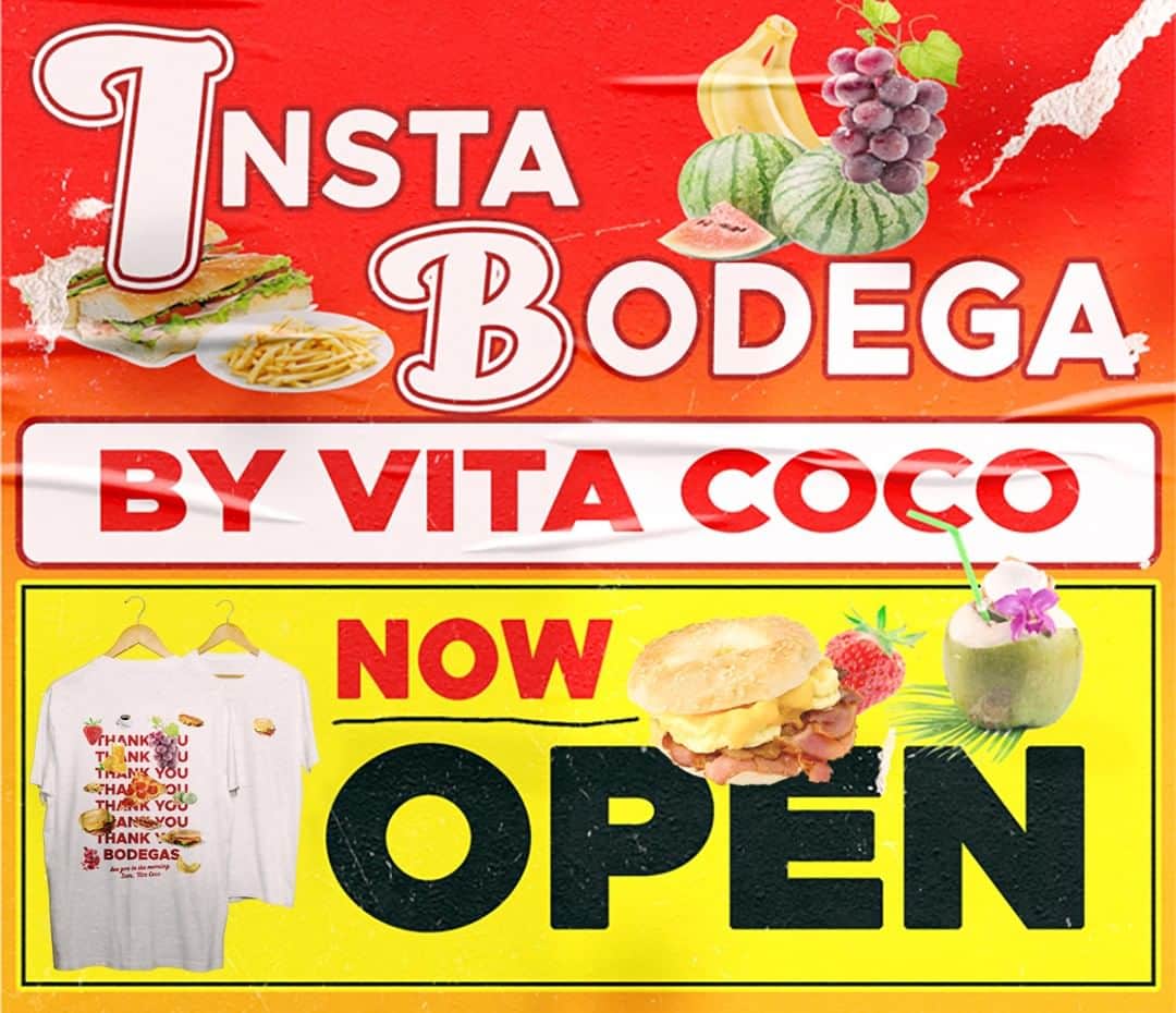 Vita Coco Coconut Waterのインスタグラム：「The neighborhood bodega is as iconic to NYC as a yellow cab, sidewalk hotdog, or a good dollar-slice pizza. So we’re opening one for a limited time here, on our Instagram page, to support them. Every item you buy will provide breakfast sandwiches to healthcare workers in NYC, purchased directly from local bodegas.  Help us double our current donation of 5,000 breakfast sandwiches by shopping today! Link in bio.」