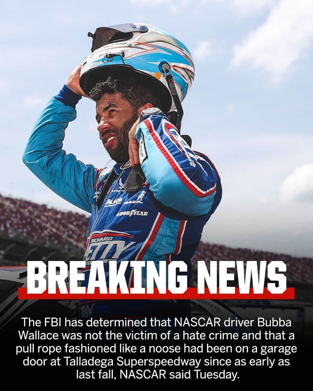 スポーツセンターさんのインスタグラム写真 - (スポーツセンターInstagram)「BREAKING: An FBI investigation has determined that Bubba Wallace was not a victim of a hate crime, NASCAR said Tuesday.」6月24日 6時51分 - sportscenter