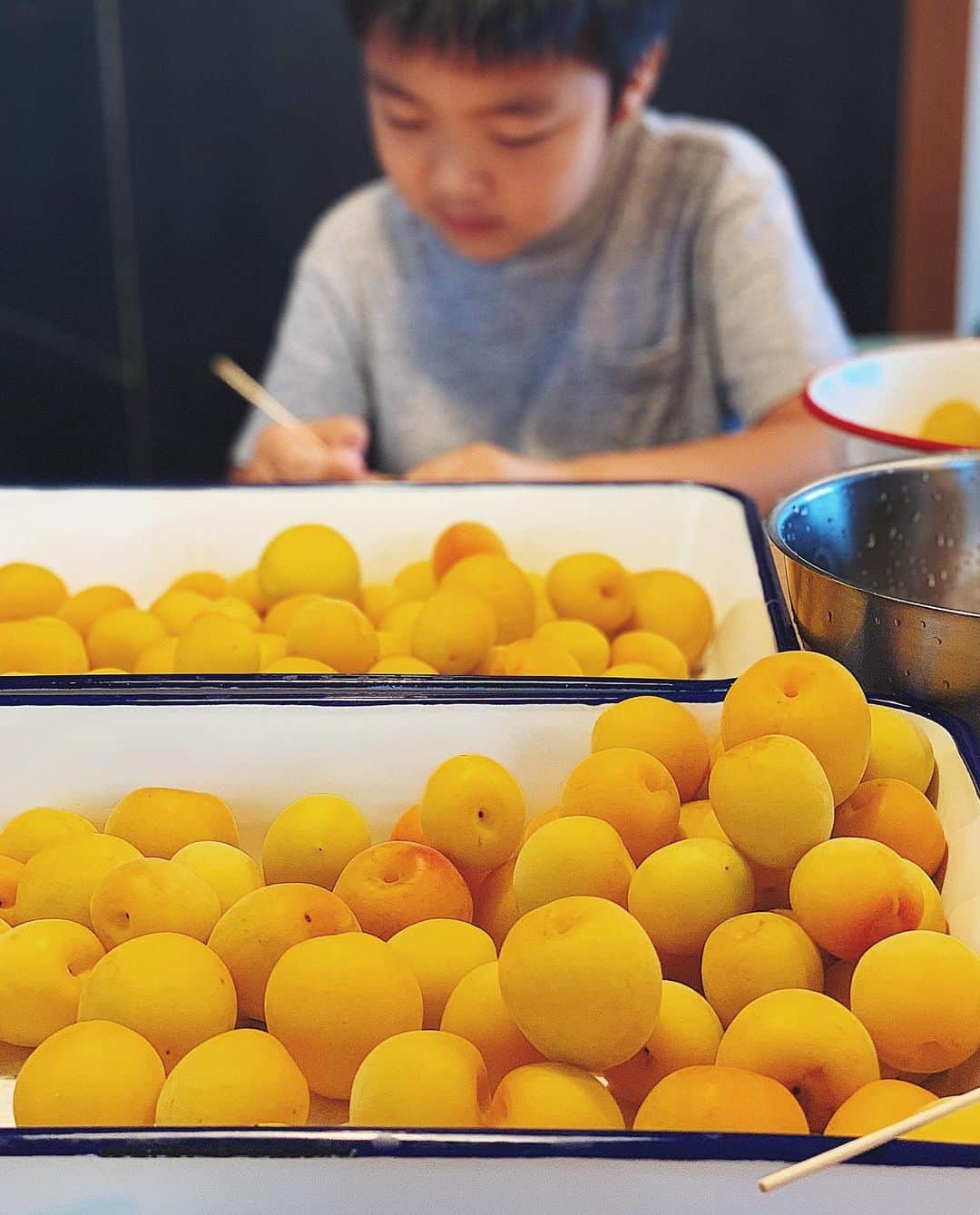 Natsuko Motoiのインスタグラム：「今年で7年目の梅干し作り。 息子の成長により、下準備の時間がかなり短縮されました。 2枚目は2016年の写真。 懐かしい。 . . . . . #梅仕事 #梅干し #季節仕事  #おうちごはん #暮らし #器　#暮らしを楽しむ #おうちごはんlover  #vscofood #foodvsco  #igersjp  #フーディーテーブル #wp_deli_japan  #台所 #kitchen #キッチン」