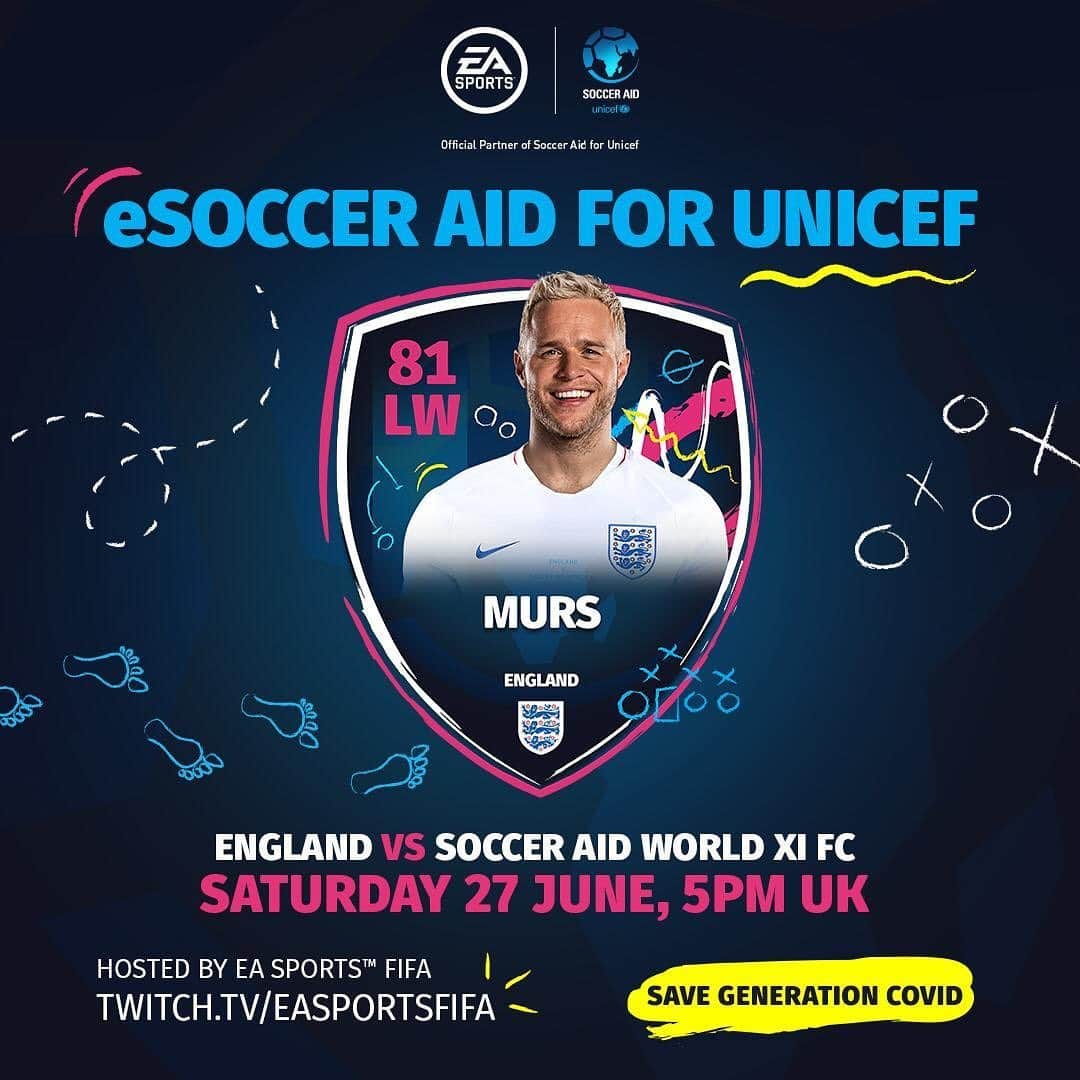 オリー・マーズのインスタグラム：「Oh yes finally I get to show the world my Fifa skills 🤪😜 this Saturday I’m playing in a very special eSoccer Aid Tournament 🎮⚽ @socceraid for @unicef_uk have teamed up with @easportsfifa to help stop impact of coronavirus on children’s lives  Info here 👉 www.socceraid.org.uk/esocceraid 👀👌🏻👍🏻」