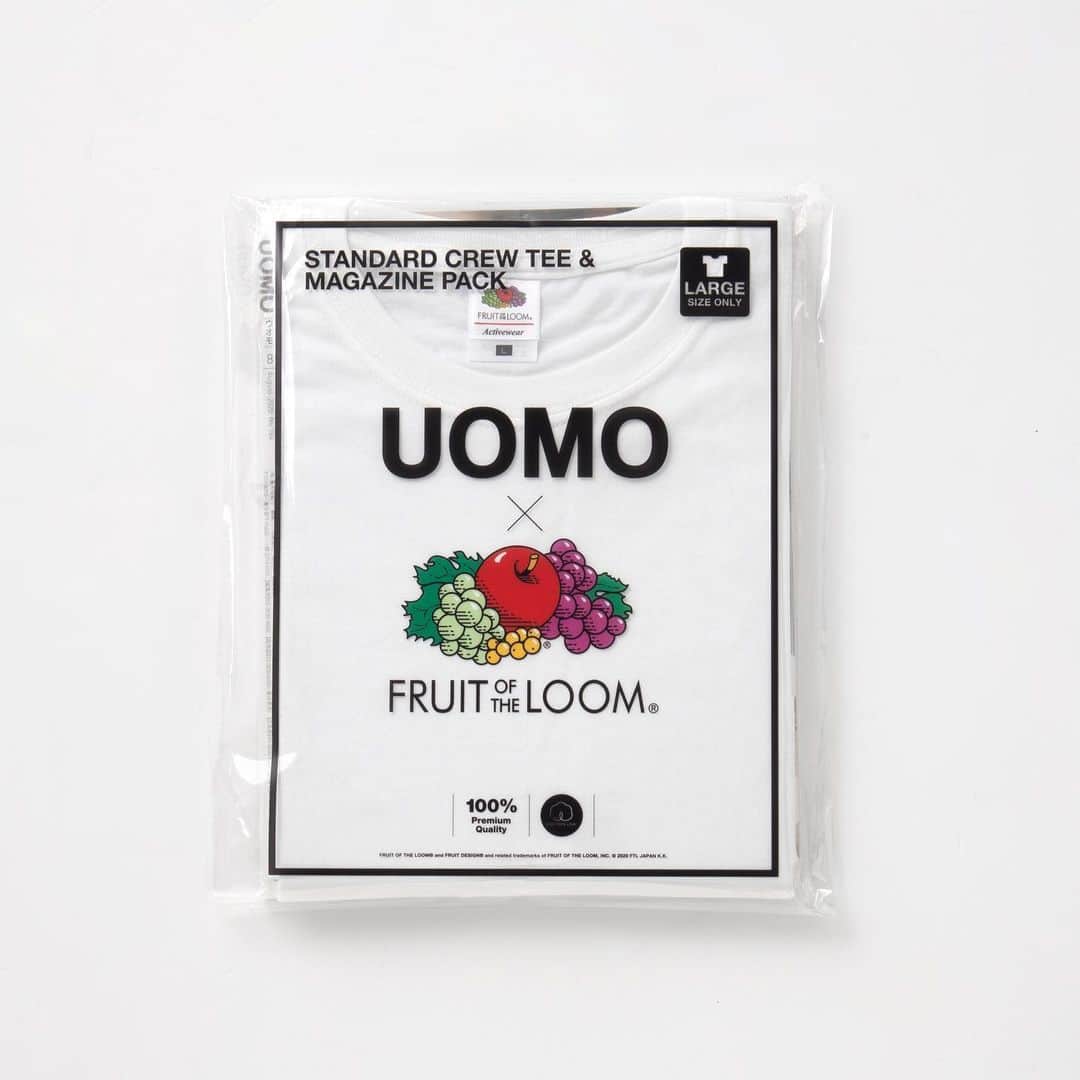 UOMOさんのインスタグラム写真 - (UOMOInstagram)「今年もまたやります。UOMO本誌とTシャツが一緒になったパックTセット！ 「UOMO2020年8月号 × FRUIT OF THE LOOM スタンダード クルーTシャツ & マガジン パック」は6月25日（木）に数量限定でリリース。  フルーツ オブ ザ ルームのなかでも日本人の体型にフィットするジャパンリミテッドのクルーネックTシャツ（白無地・Lサイズ）1枚とUOMO8月号がセットになって、1,000円（税別）というお得なプライス。  夏が本格化するこれからのシーズン、いち早く手に入れたい一冊。ぜひ書店でご確認ください。  このTシャツパックを販売する全国の書店リスト等、詳細はuomo_magazineのプロフィールからWEBUOMOへ、もしくはこちらのリンクでご確認ください。 https://www.webuomo.jp/fashion/80755/  #uomo #ウオモ #fruitoftheloom #フルーツオブザルーム #パックT #Tシャツ」6月24日 17時34分 - uomo_magazine