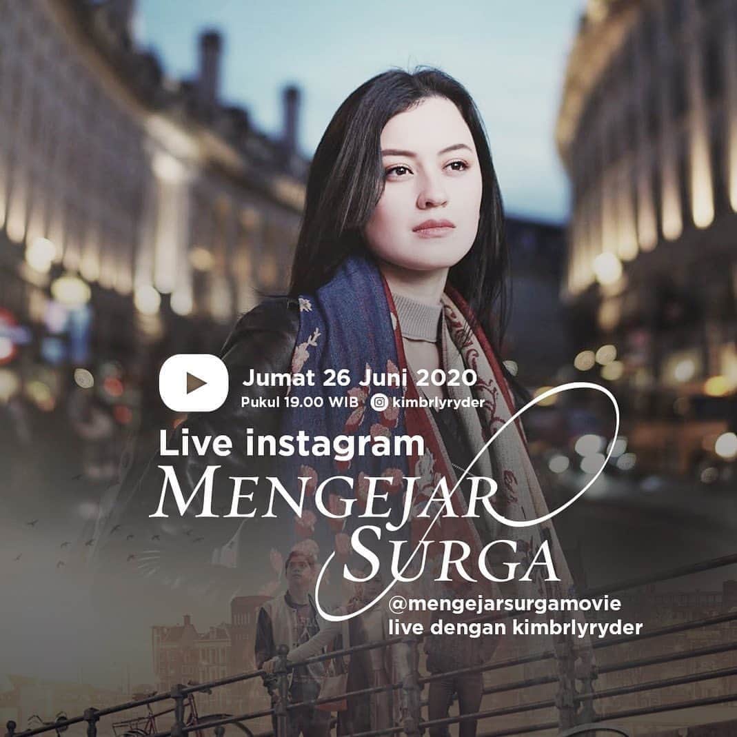 Kimberly Ryderのインスタグラム：「Heyyy Mengejar Surga bakalan live lagi nih. Kali ini sama aku! Yuk join livenya Jumat, 26 Juni 2020 pukul 19.00 WIB di Instagram @mengejarsurgamovie dan @kimbrlyryder. Pengen tau ngapain aja kegiatanku sekarang? Jangan sampai ketinggalan ya dan ikutin terus keseruan cast dan film Mengejar Surga di instagram @mengejarsurgamovie. • #MengejarSurga #ApaSurgaBagimu #VieraFilm #FilmBioskop #FilmIndonesia 📷 @ade_govinda」