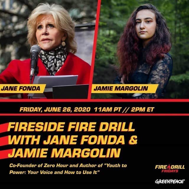 ジェーン・フォンダさんのインスタグラム写真 - (ジェーン・フォンダInstagram)「Repost from @firedrillfriday • RSVP to our June 26th Fireside Fire Drill with @janefonda and @jamie_s_margolin — youth climate justice organizer and Founder + Co-Executive Director of Zero Hour — for a conversation on the youth climate movement and intersectionality. (LINK IN BIO)」6月24日 15時20分 - janefonda