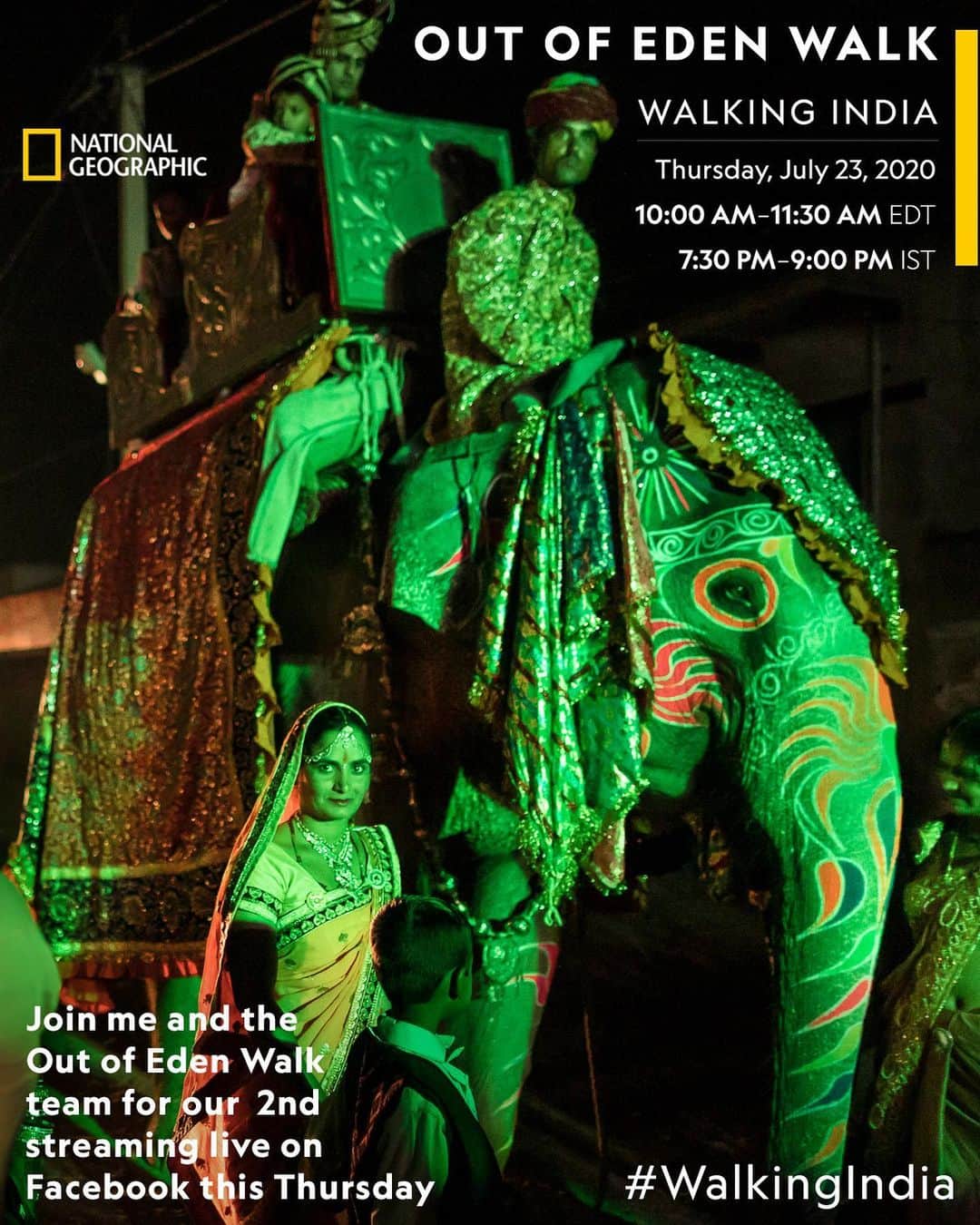 ジョン・スタンメイヤーさんのインスタグラム写真 - (ジョン・スタンメイヤーInstagram)「Swipe ~ A groom is carried to his wedding on the back of an elephant draped in colorful fabrics and surrounded by dancing celebrants in Singhana, Rajasthan, traveling the street at night that leads between Jaipur to Delhi. Often elaborate affairs, thousands of marriage ceremonies take place across northern India during the wedding season from September until February. Wedding dates and times in Hindu communities are suggested by astrologers. ⠀⠀⠀⠀⠀⠀⠀⠀ Our second of three Zoom panel discussions is full tomorrow (Thursday) but you can still watch the livestream on @natgeo and @outofedenwalk’s Facebook pages! Join Paul Salopek, @pri_borpujari, @aratikumarrao, @dreamersid, @camillaferrariphoto and I, tomorrow, July 23rd. We will be sharing stories, videos and photography from our walk across north India and water crisis facing the second most populated nation on earth. It all begins 10:00 am EST, 16:00 CET and 7:30 pm IST. See you tomorrow ❤️ ⠀⠀⠀⠀⠀⠀⠀⠀ #edenwalk #paulsalopek #india #northindia #rajasthan #elephant #wedding #walkingindia @natgeo @outofedenwalk」7月23日 12時50分 - johnstanmeyer