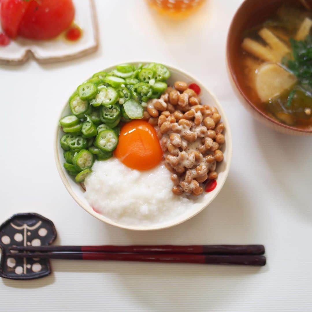 木村涼子さんのインスタグラム写真 - (木村涼子Instagram)「2020.7.23 最近ハマってるネバネバ丼 ネバネバする食べ物をのっけて酢と醤油をかけるだけ。 日によっては、ごま油やすり下ろしニンニクをプラスすることも。 驚くことに3歳の息子も大好き。 少しは免疫力upするかしら✧ #ネバネバ丼　#おうちごはん　#おうちごはんlover」7月23日 13時38分 - kimuryou