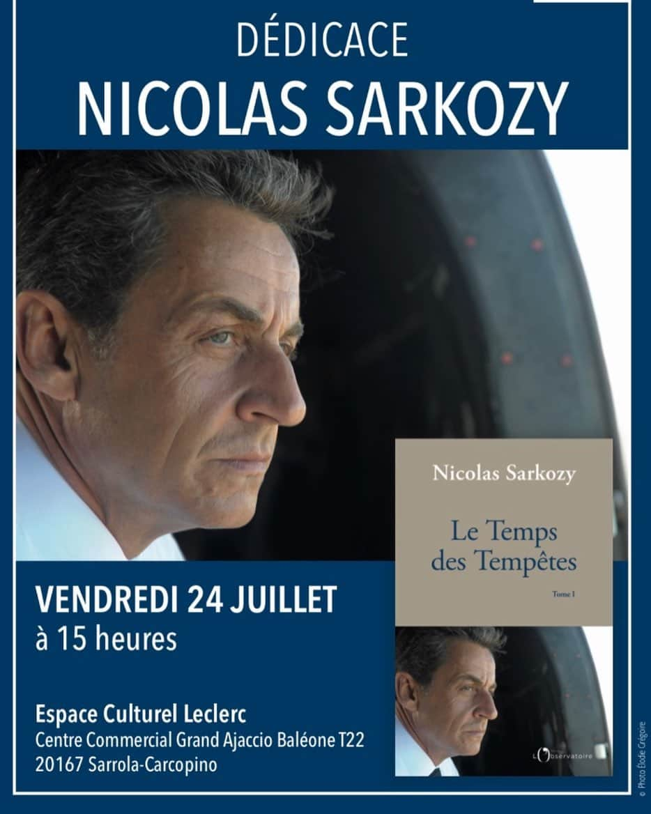 ニコラ・サルコジのインスタグラム：「“C’est peu dire que j’aime la Corse et ses habitants (...). Je leur resterai toujours attaché, et serai toujours prêt à les aider, et ce quelle que soit la place qui est la mienne. (...) Je crois sincèrement que lorsque l’on a une fois dans sa vie laissé la Corse entrer dans son cœur, il n’y a plus aucun moyen de la faire sortir.” #letempsdestempetes #ajaccio @editionsdelobservatoire」
