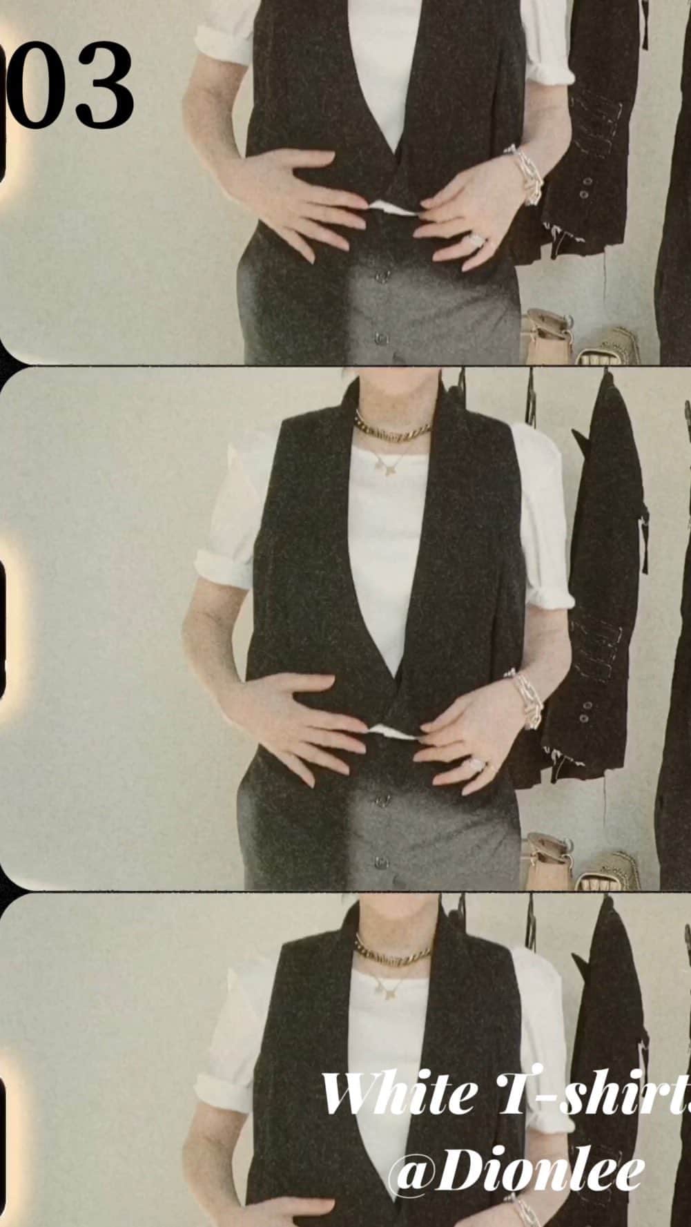 山脇道子のインスタグラム：「IGTV2回目は白いＴシャツ🤍 今回はゆったりめでバックが変形の 個性のあるものを選びました 長年愛用しているアイテムとコーディネートして着回してみました🧐」