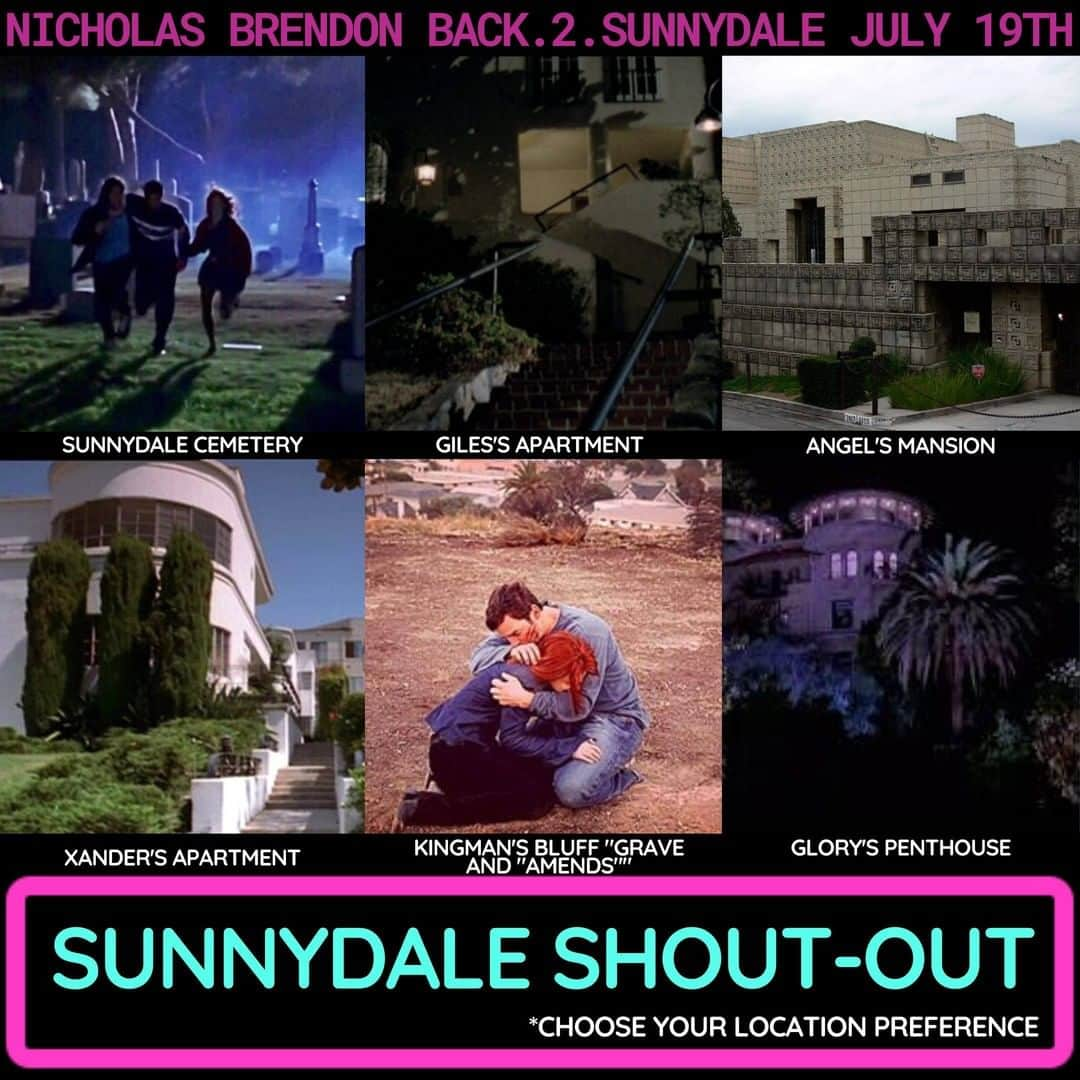 ニコラス・ブレンドンさんのインスタグラム写真 - (ニコラス・ブレンドンInstagram)「TODAY 📣 Buffy filming locations! Live Sunnydale Shout-Outs will be made to the names listed! Swipe to see signed POP giveaway info -> Go to News, Blog Sign-Up, & take Pop Quiz. I will be streaming live on my Facebook (no account required). Just tune in live at 12PM PT at Facebook.com/NicholasBrendon I'll be visiting the Sunnydale Cemetery (Angelus-Rosedale), Xander's and Giles's apartments, maybe Angel's mansion or Glory's penthouse... Don't forget Kingman's Bluff where the scene from "Grave" was filmed when Xander stopped Dark Willow from ending the world, along with Buffy/Angel fave's "Amends", and more. #Sunnydale #XanderHarris #RupertGiles #BuffySummers #darkwillow #Bangle #Xanya #AnyaJenkins #CordeliaChase #WillowRosenberg #buffythevmpireslayer #Btvs #filminglocation #filminglocationslosangeles #buffyfilminglocation #giveaways #shoutouts #nicholasbrendon #dustdepression #slaythestigma」7月19日 23時11分 - nicholasbrendon