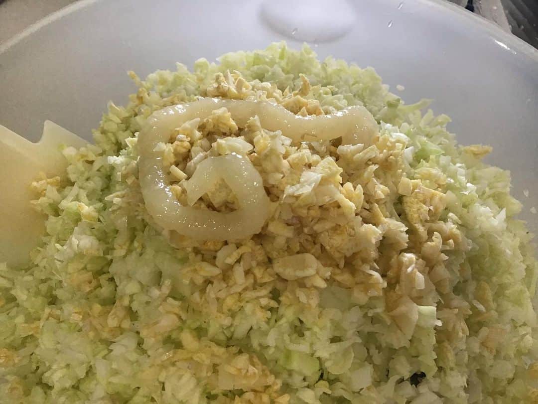 柴田淳さんのインスタグラム写真 - (柴田淳Instagram)「#餃子🥟 餃子の皮を冷凍庫に入れっぱなしにしてしまい、半分溶けかかった皮で無理やり包みました💦 生姜チューブとニンニクチューブを間違えて ニンニク🧄onニンニク🧄 に💦  やはり生姜が無いとしまりませんね😅  あとキャベツを細かく刻み過ぎてなんか変な食感に…💦 あと野菜の水分を少し切っておくべきでした。 絞ったりする時もあるんですけど最近はそのまま包んでしまうことが多く…。 蒸し焼きにしたら、プラスチックの商品サンプルみたいにツルツルの今にもはち切れそうなスケスケの餃子に🥟 久々に作ったので、色々イマイチ🤦‍♀️🌀 でも美味しかったです！」7月19日 15時40分 - shibatajun_official
