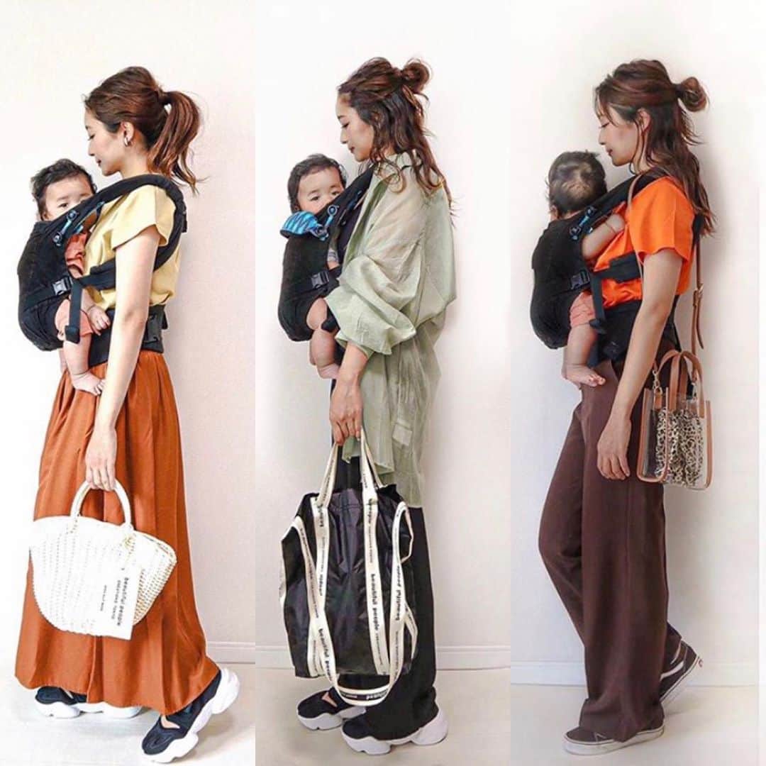 Sakiさんのインスタグラム写真 Sakiinstagram 抱っこ紐コーデ 3コーデまとめ 左から 上下ユニクロコーデ シアーシャツコーデ 上下guコーデ です 詳しくは過去記事を読んでください 抱っこ紐も暑い時期がやってき