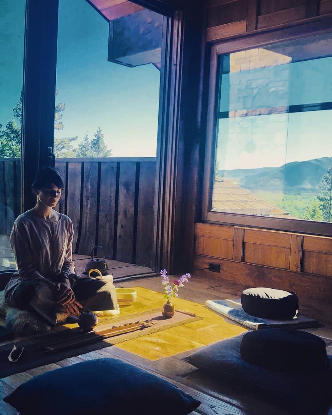 ミア・マエストロのインスタグラム：「Grateful for this ever unfolding practice of Tea and Meditation. For the twirling of the leaves inside a bowl, the warmth of celadon within my hands. For being a connector in my life and always guiding me into the hearts of who are yearning to share silence.」