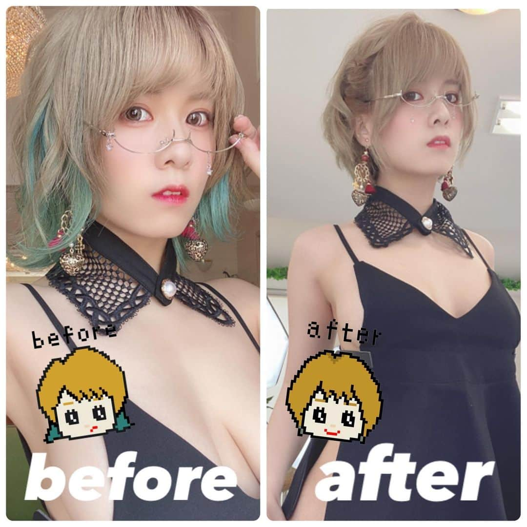 七瀬さくらさんのインスタグラム写真 - (七瀬さくらInstagram)「#beforeafter #beforeandafter  . .  ファンの子が #ドット絵 で、髪の毛切る前と切った後を描いてくれたᐠ( ᐢ ᵕ ᐢ )ᐟ  毛先の緑が薄くなってるのがめちゃくちゃリアルなんだが😂🙏🏻  カットとカラーは @arumihoilu さん🍒  #ショートカット女子 #七瀬さくら  #コスプレ #コスプレイヤー  #cosplayersofinstagram #cosplayer #cosplaygirl #kawaiigirl #otaku #косплей #cosplaylife #cosplaying #코스프레 #كوسبلاي  #角色扮演 #派手髪ショート #派手髪女子 #派手髪協会 #派手髪ボブ」7月20日 1時03分 - 739ra