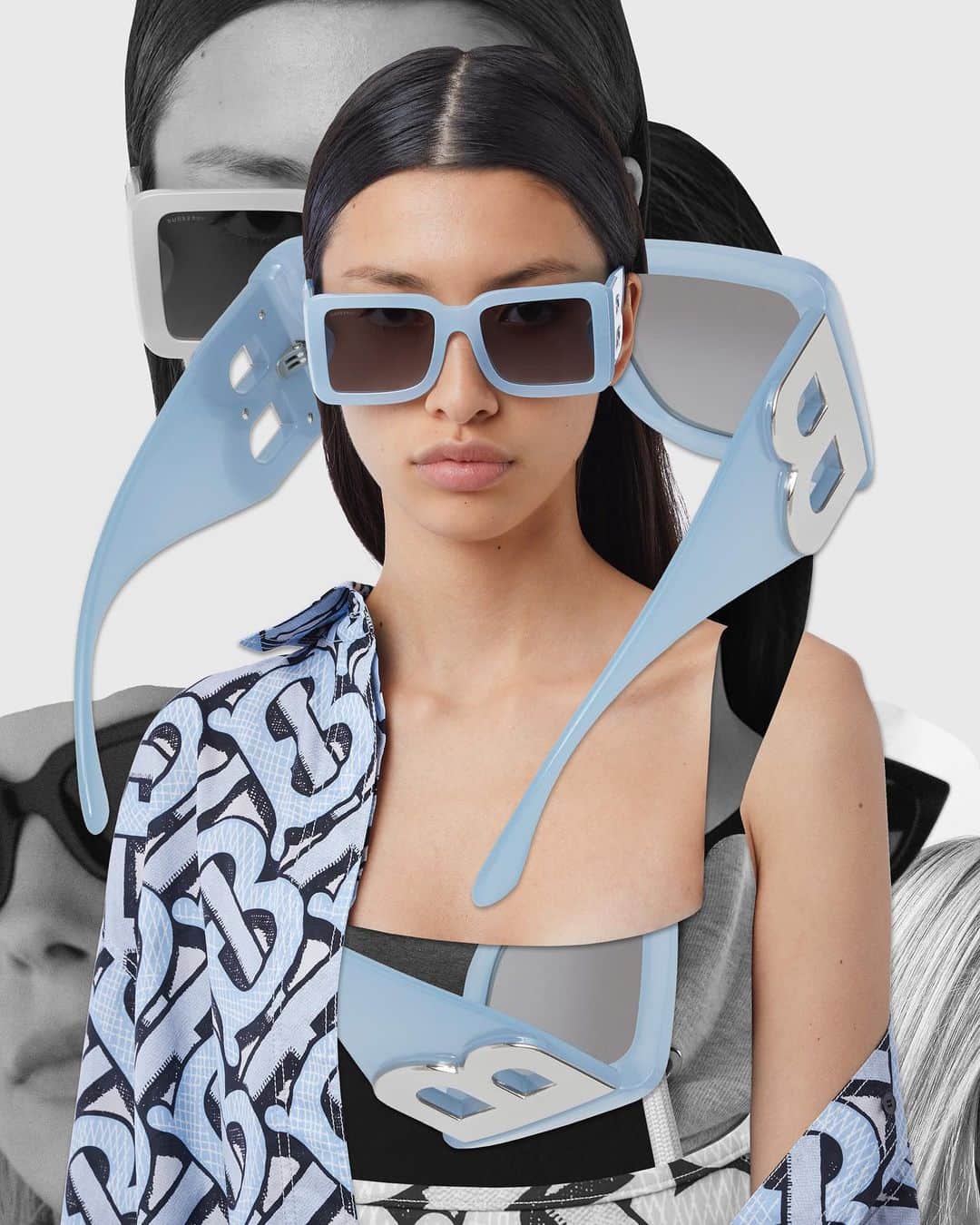 のインスタグラム：「Part of an ongoing series of collaborations with artists and creators from the #BurberryGeneration community, @TheCuadro explores the concept of discovery by collaging pieces from our #TBSummerMonogram collection - including our new B Motif sunglasses – to create a fresh perspective . #Burberry」